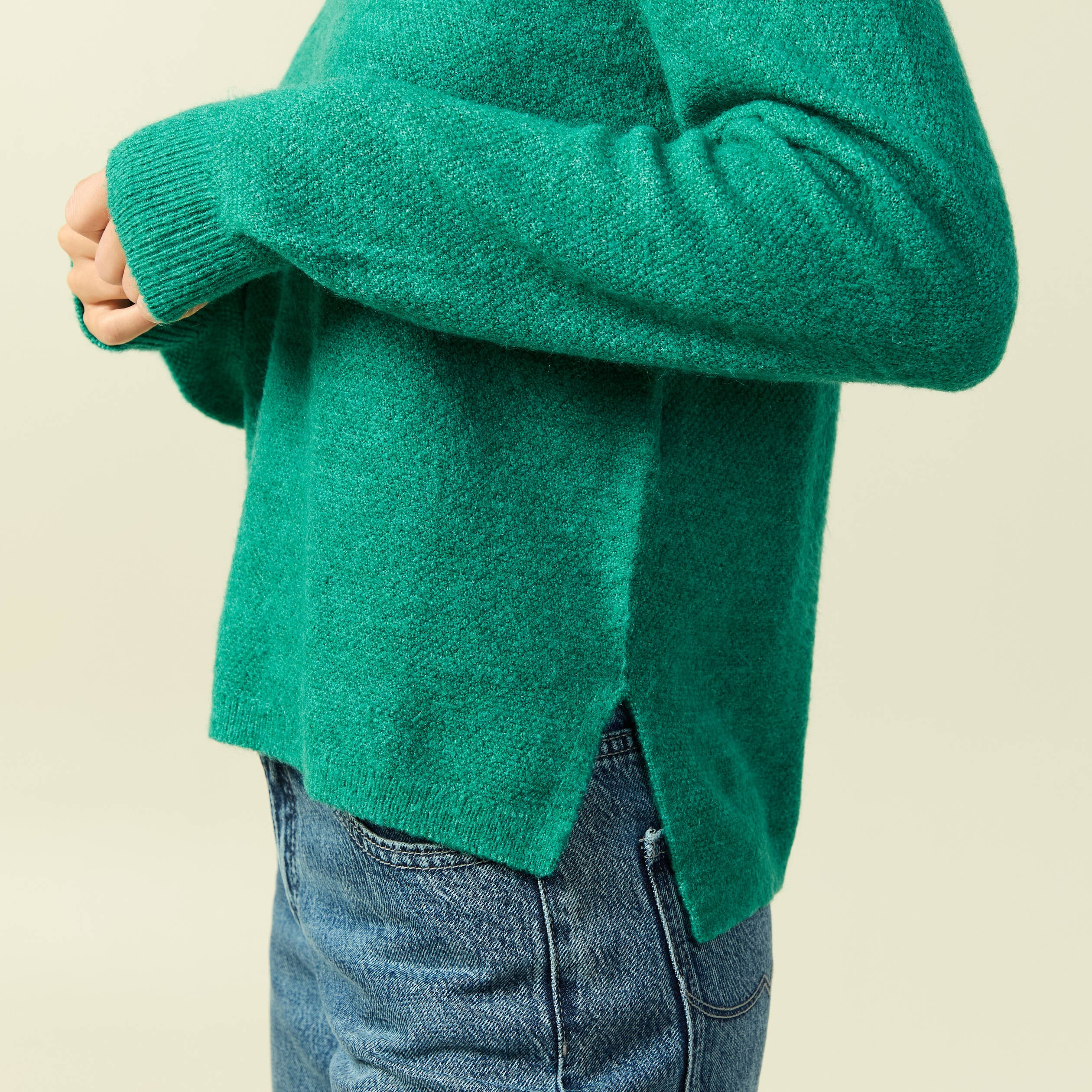 Pull col bateau manches longues vert femme