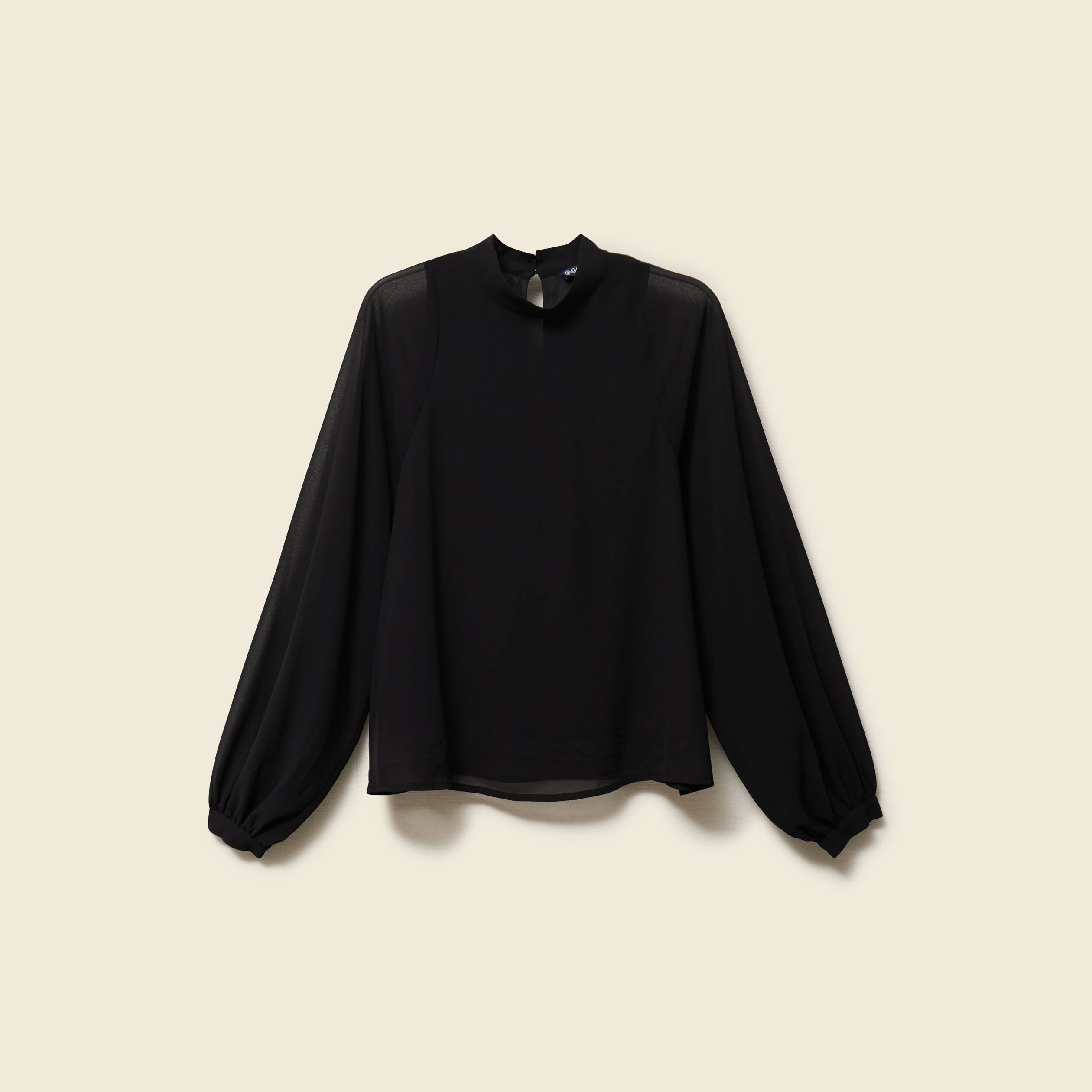Blouse oversize col montant doubl&eacute;e noir femme
