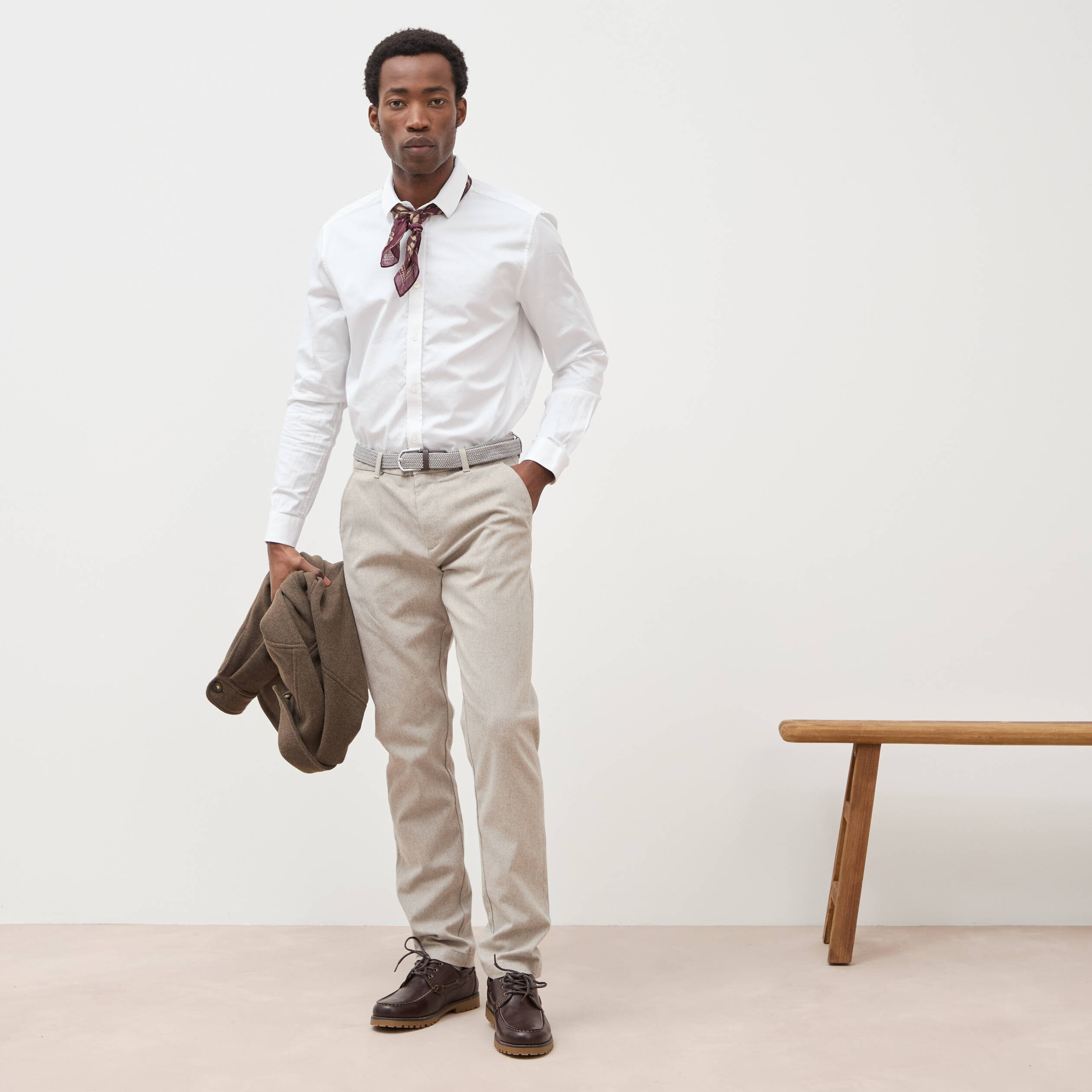 Pantalon chino avec ceinture beige homme