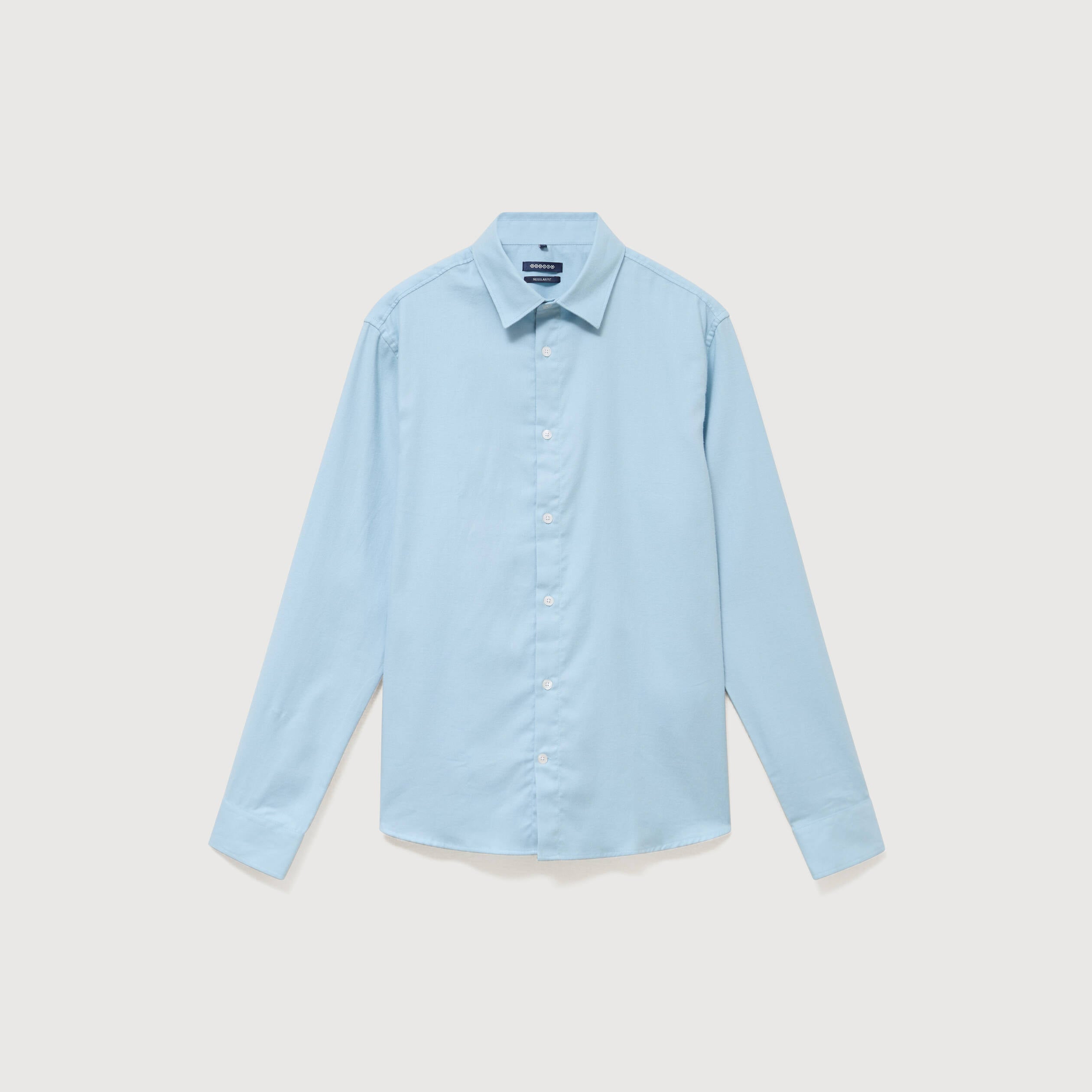 Chemise droite en coton manches longues bleu gris homme