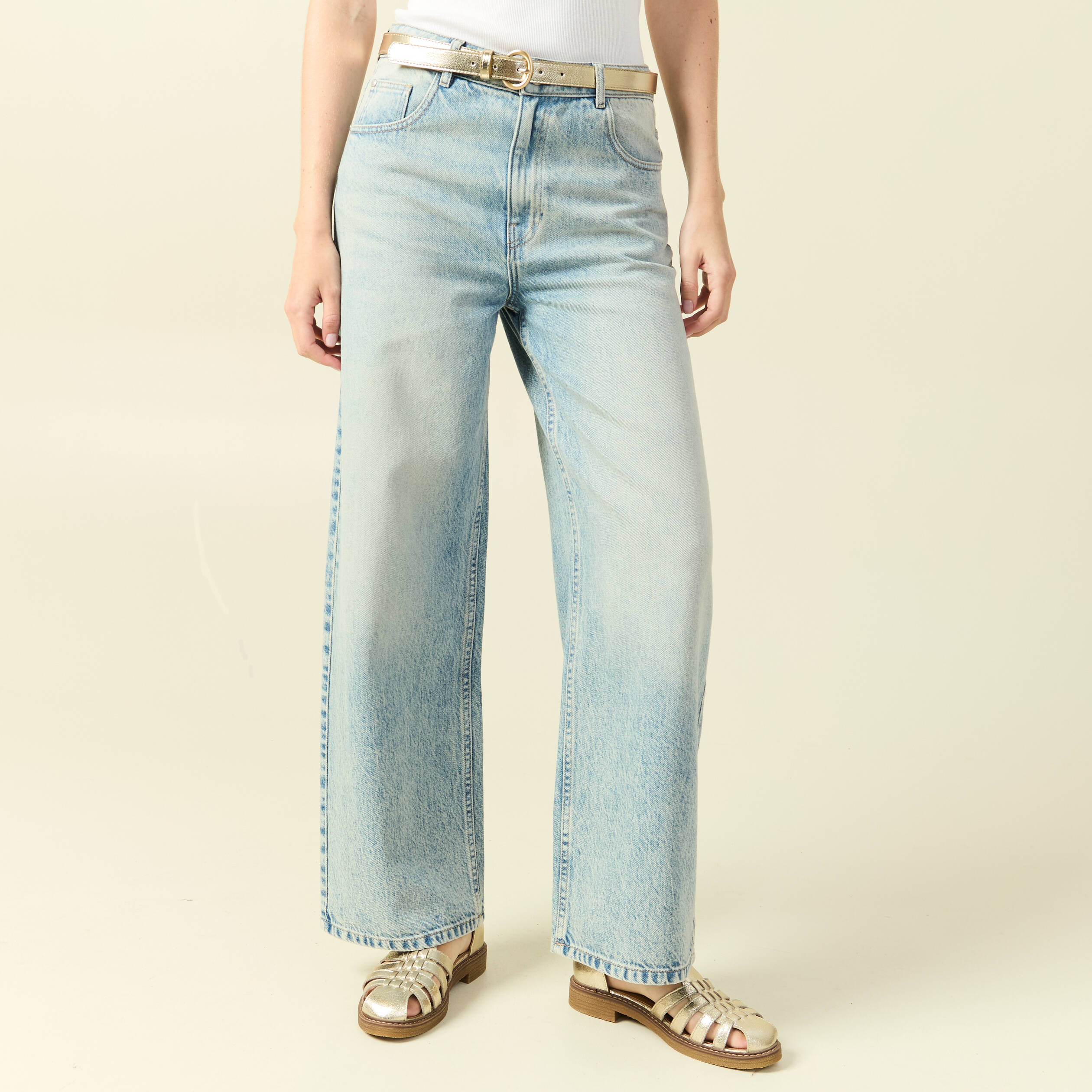Jeans loose taille standard bleu femme