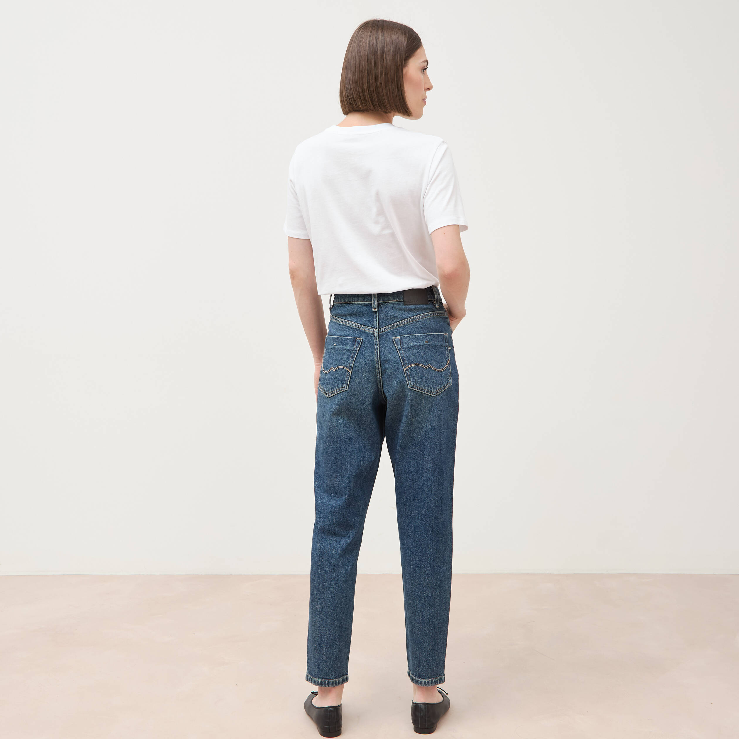 Jeans mom 7/8&egrave;me bleu femme