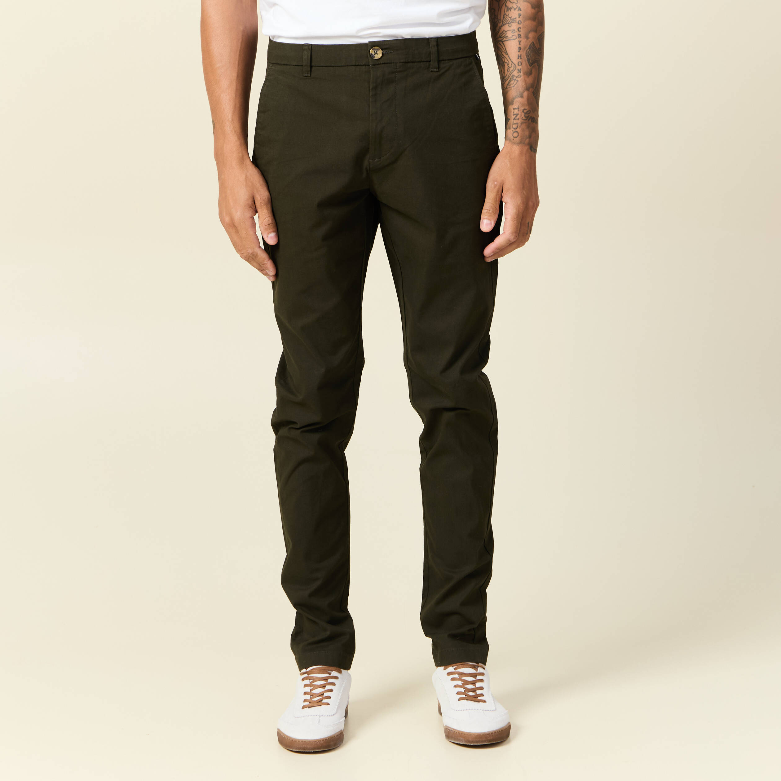Pantalon chino longueur 32 vert kaki homme