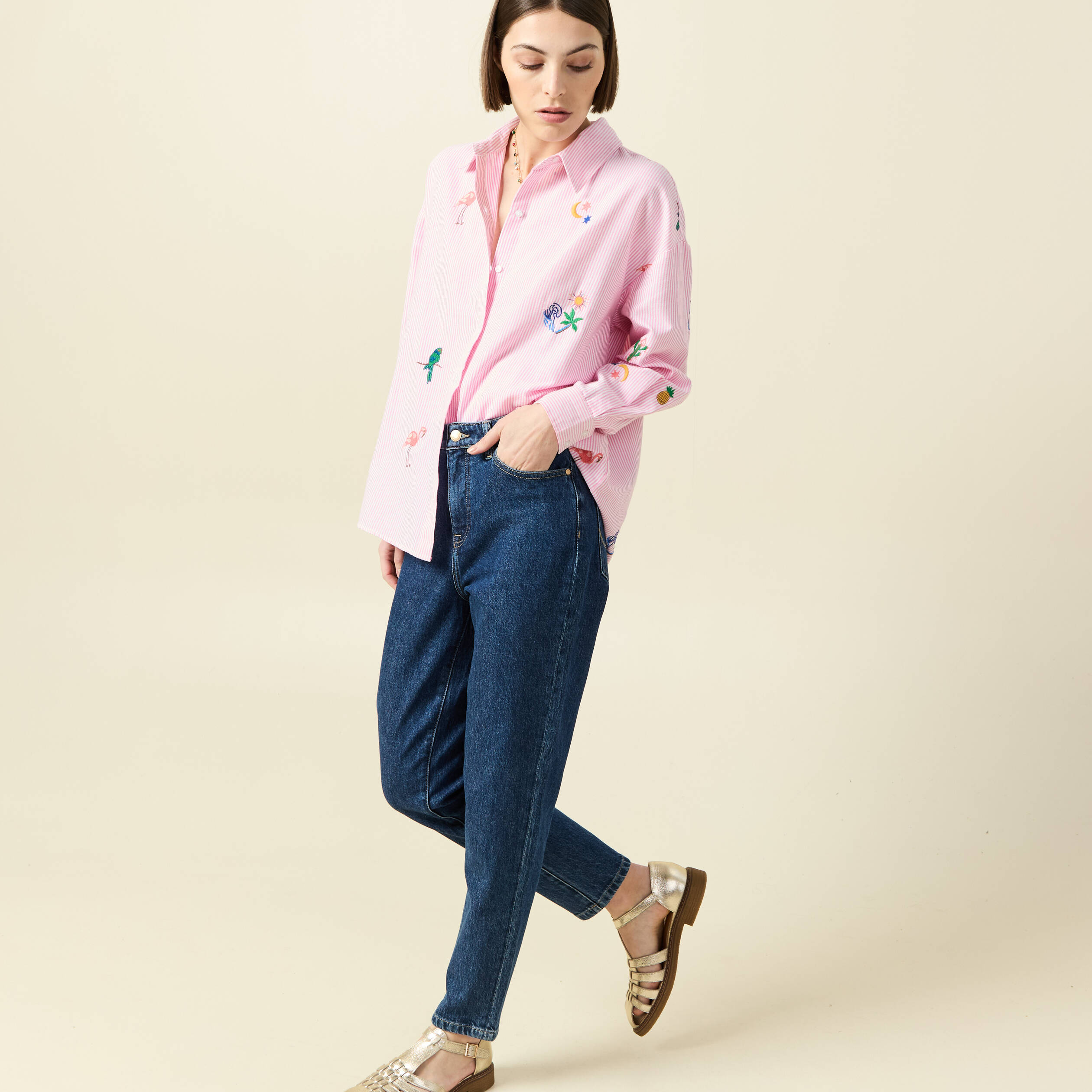 Chemise manches longues rose femme