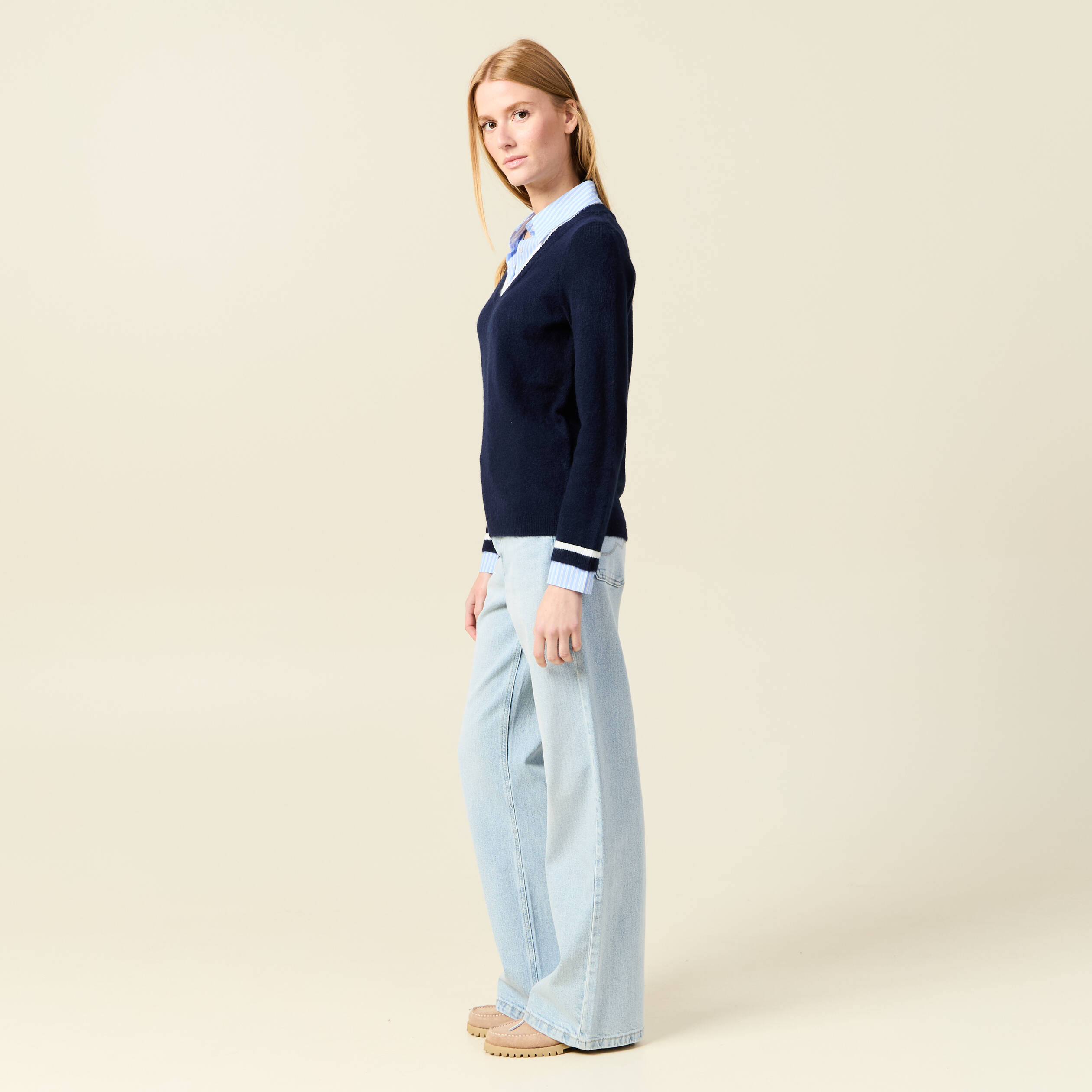 Pull Uniqlo Femme Col V Taille S 100% Laine Neuf