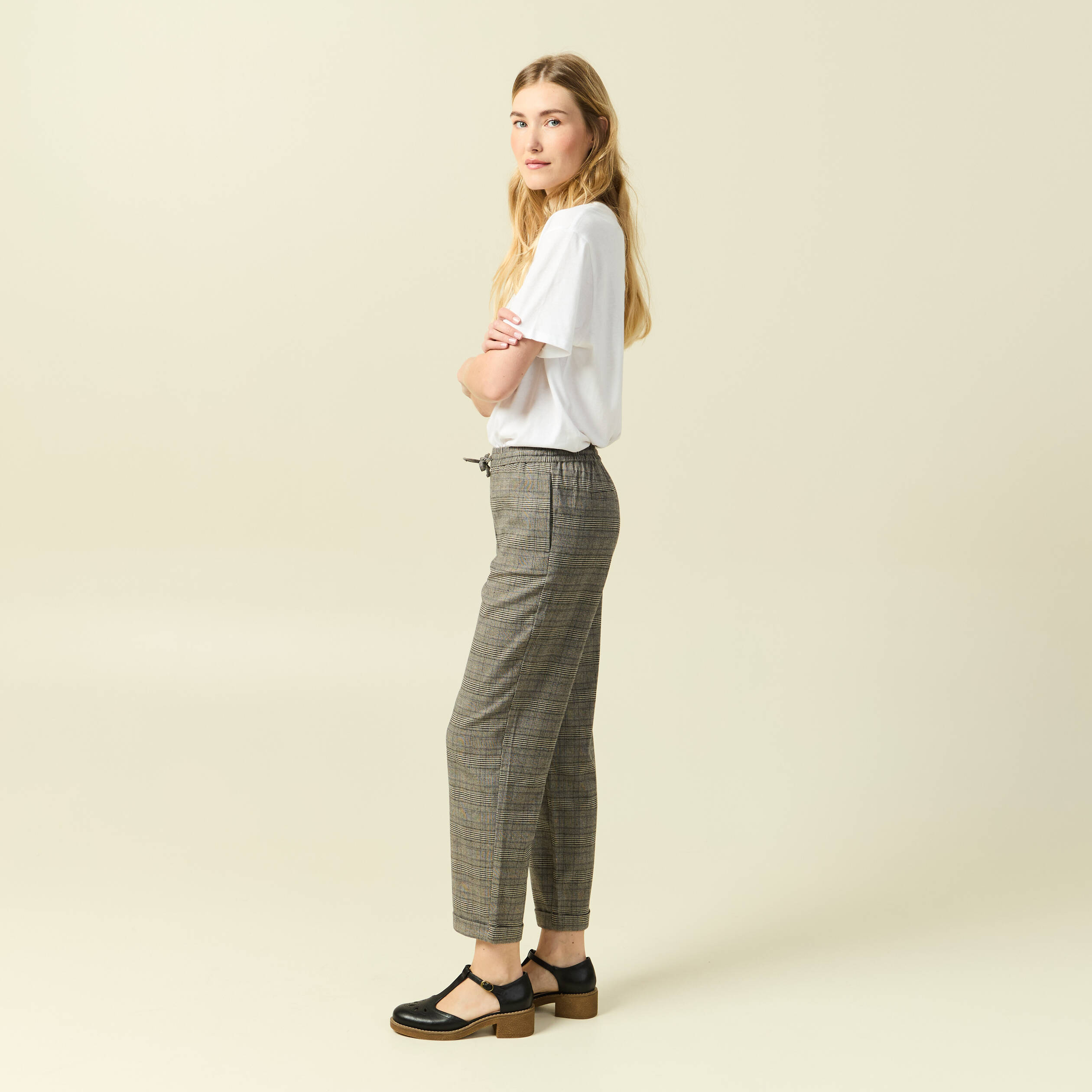 Pantalon taille haute fluide noir femme