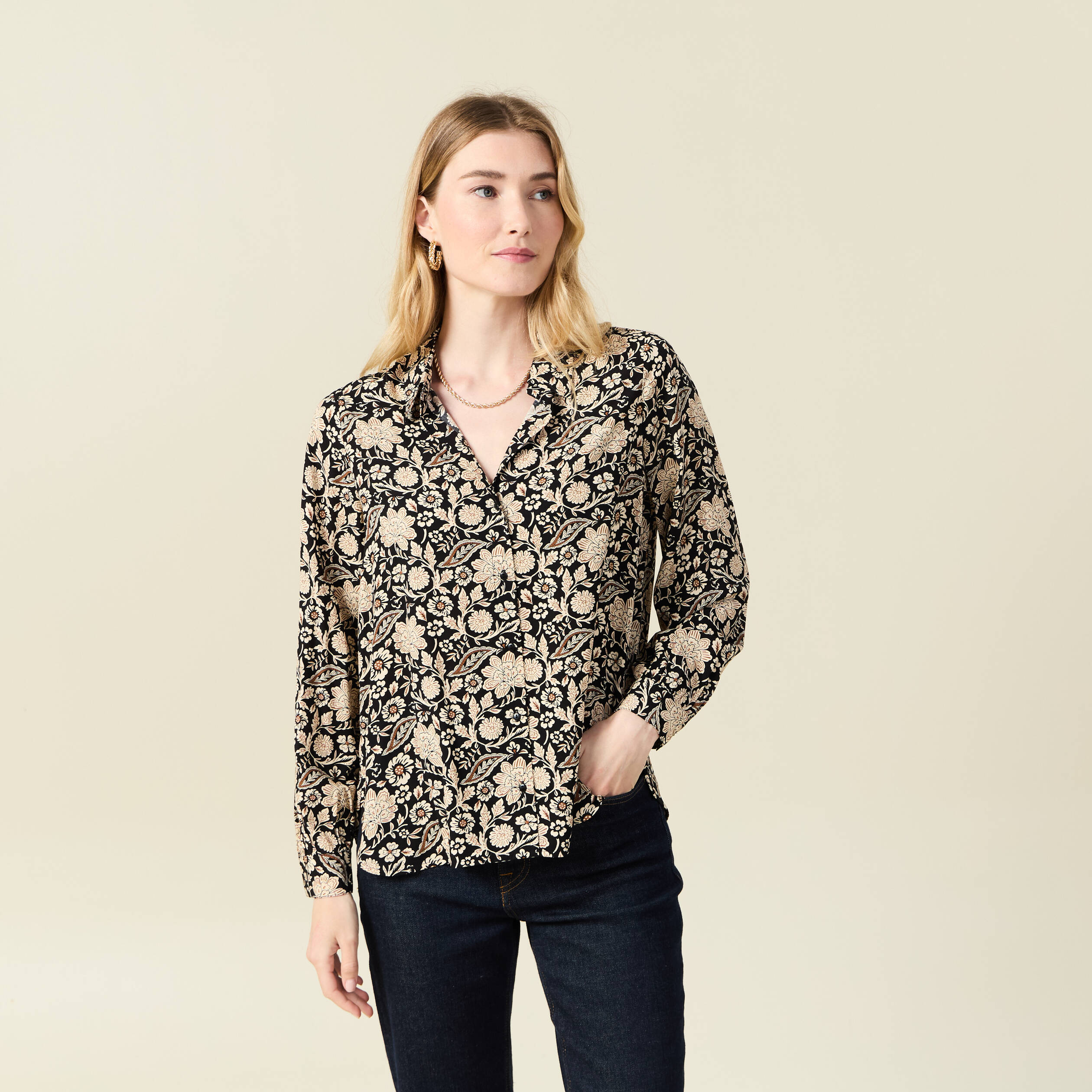 chemise manches longues fluide noir femme Chemise manches longues fluide noir femme