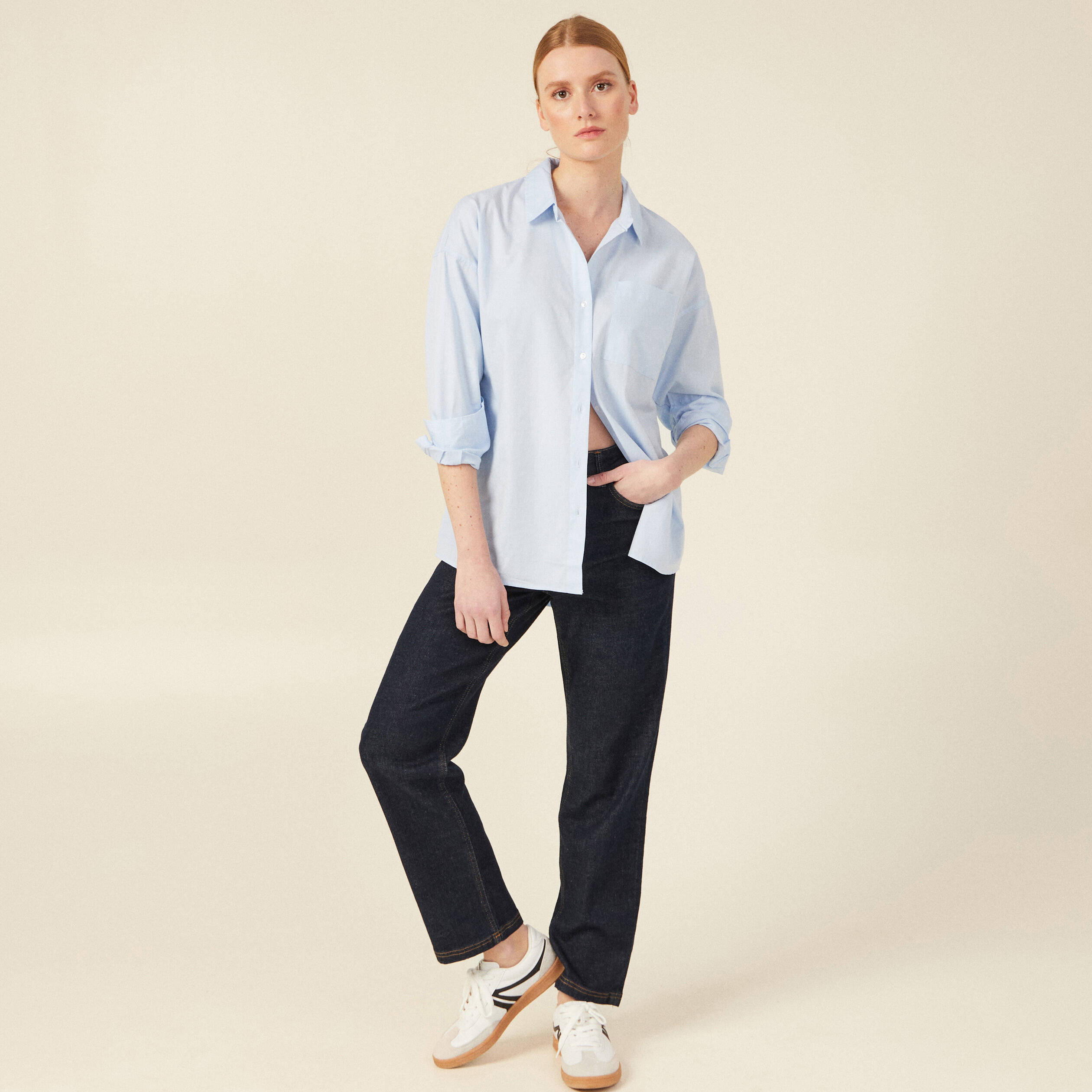 Chemise manches longues bleu ciel femme