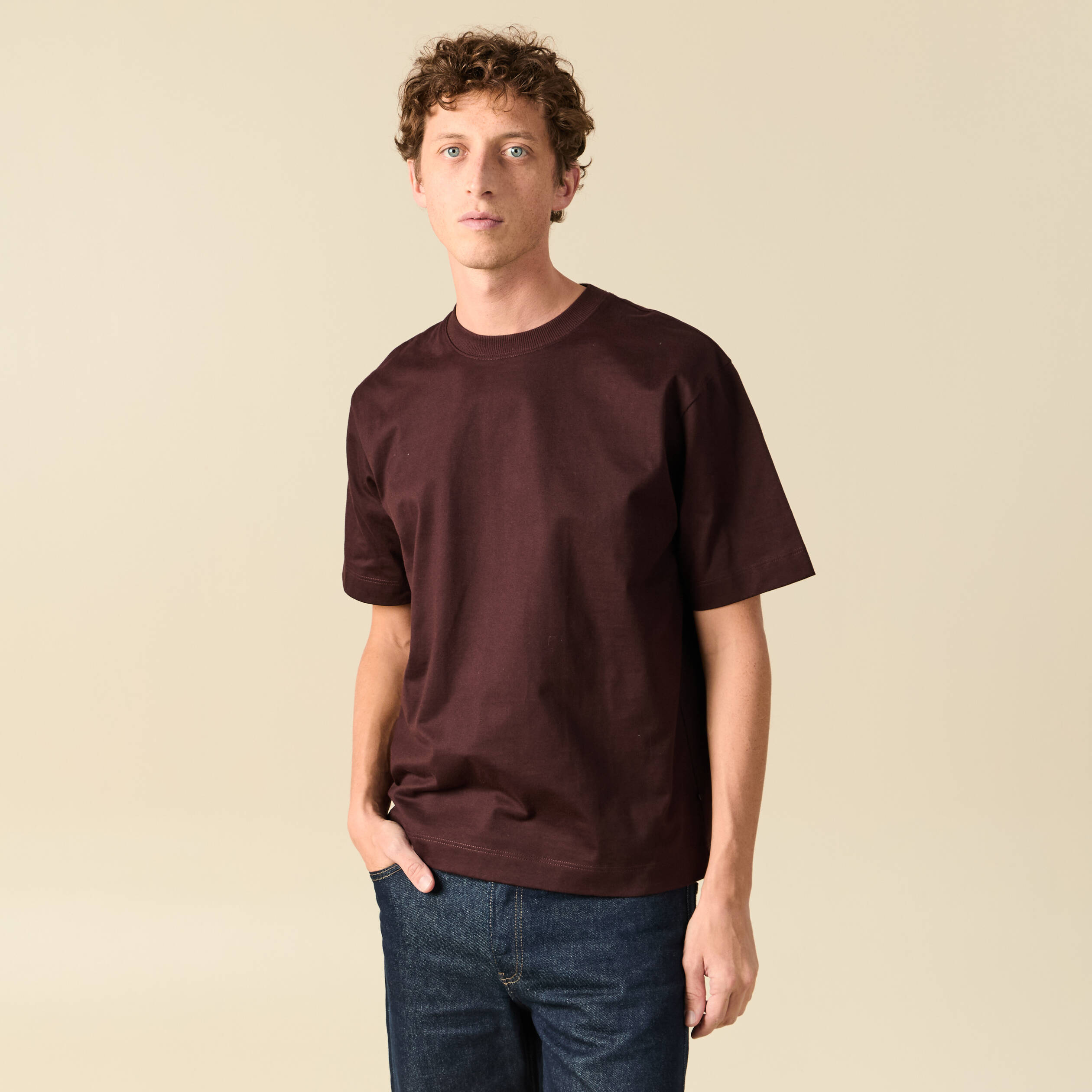 T-shirt en coton marron fonc&eacute; homme