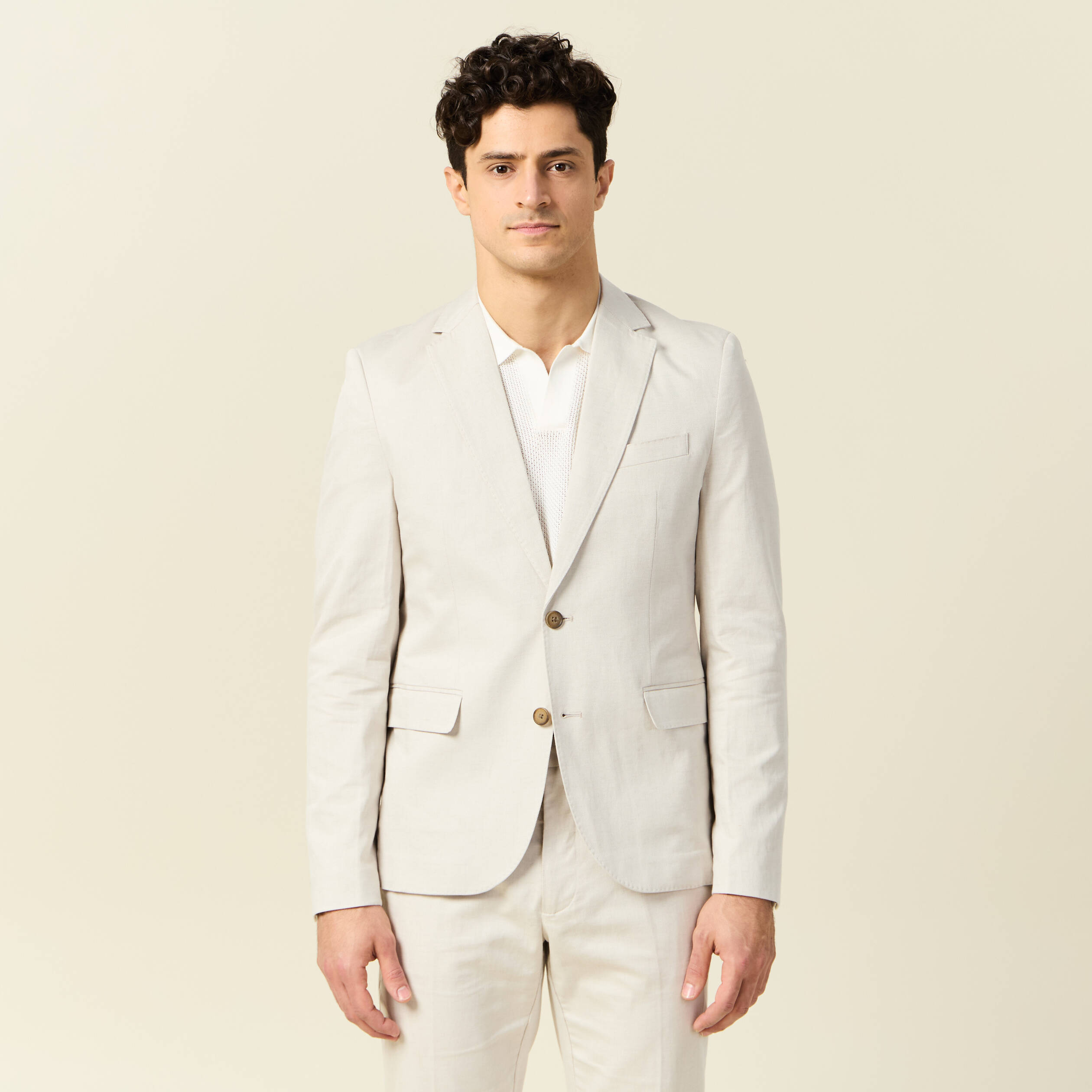 Veste blazer cintr&eacute; sable homme