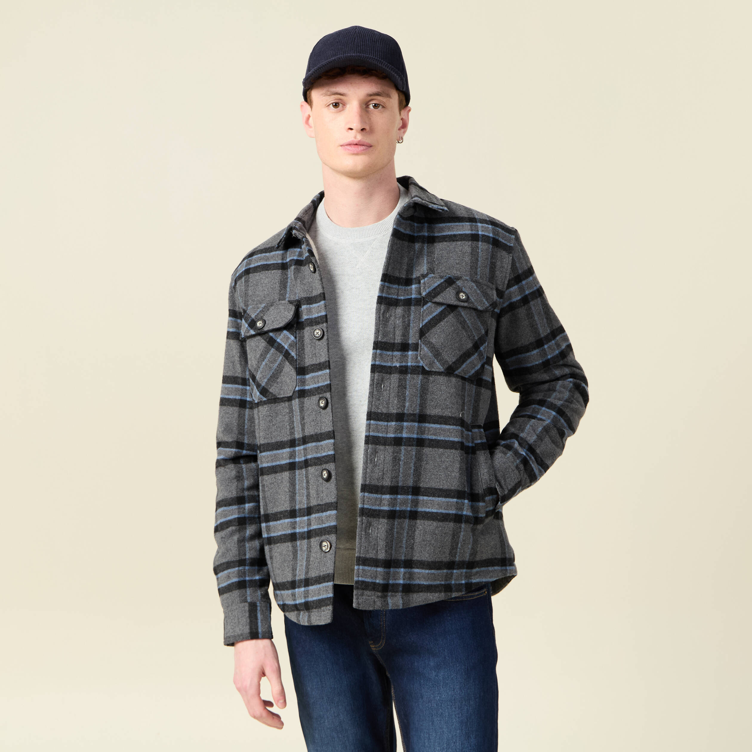 veste surchemise droite bleu gris homme Veste surchemise droite bleu gris homme