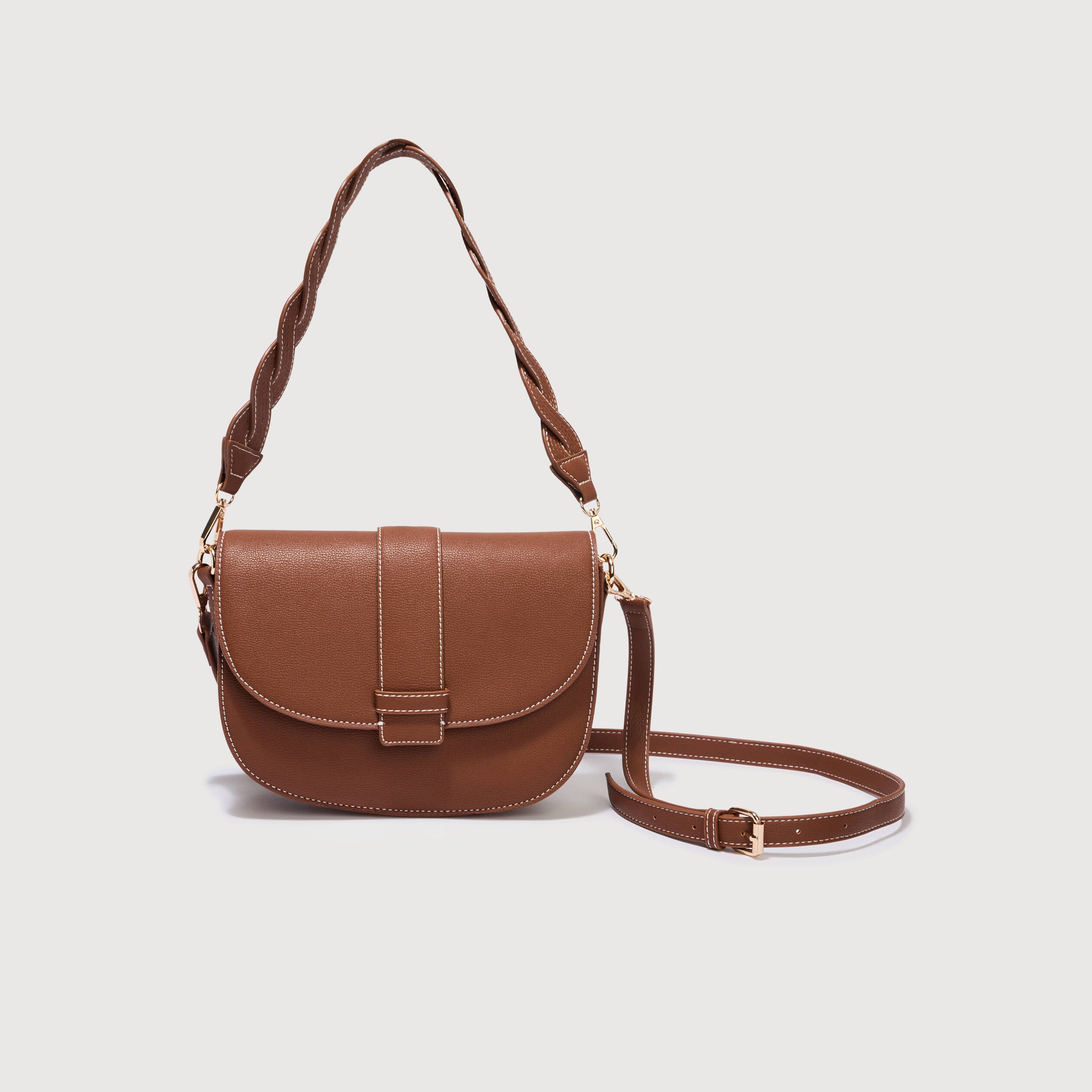 Sac &agrave; rabat en bandouli&egrave;re camel femme