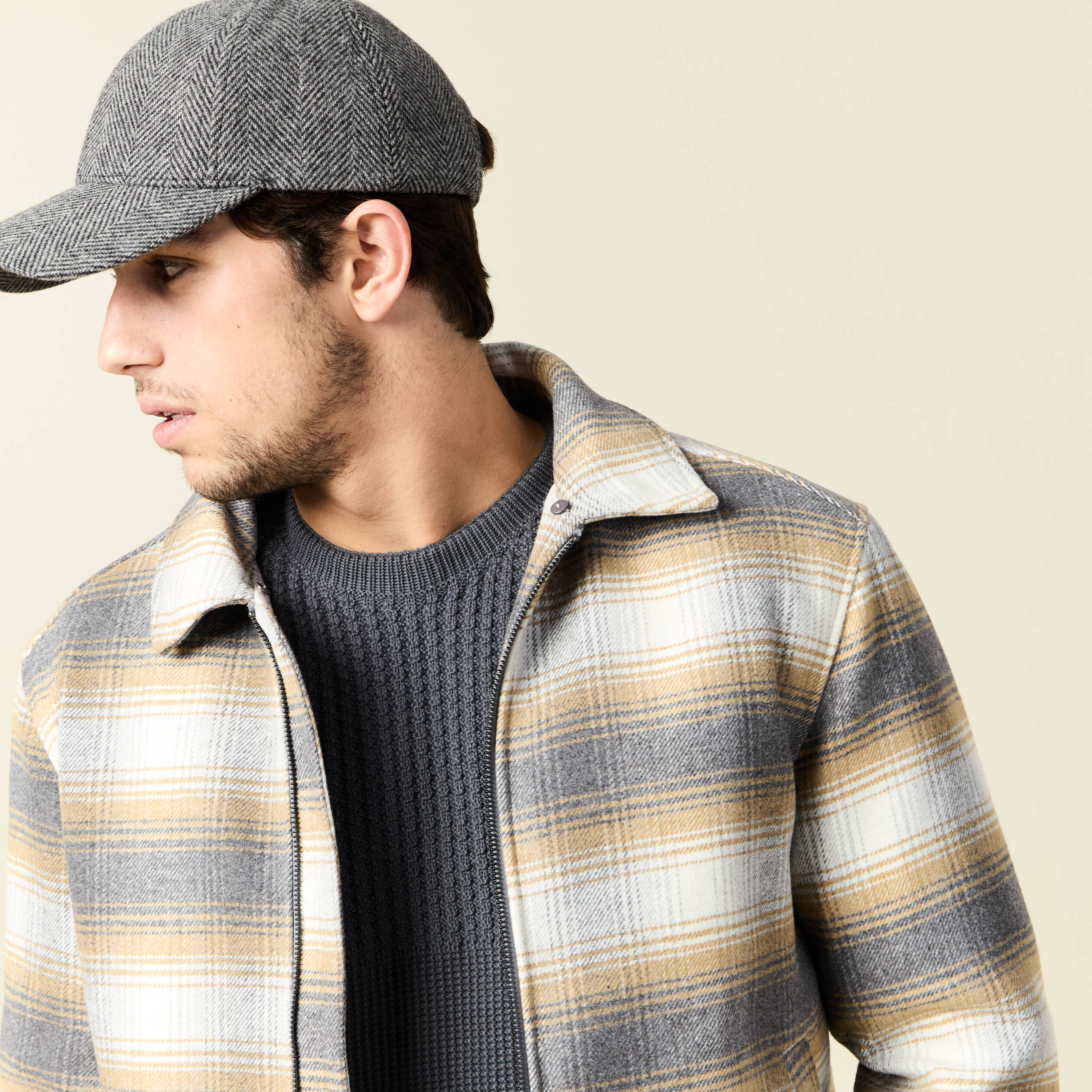 blouson zippe col aviateur gris fonce homme Blouson zippé col aviateur gris foncé homme