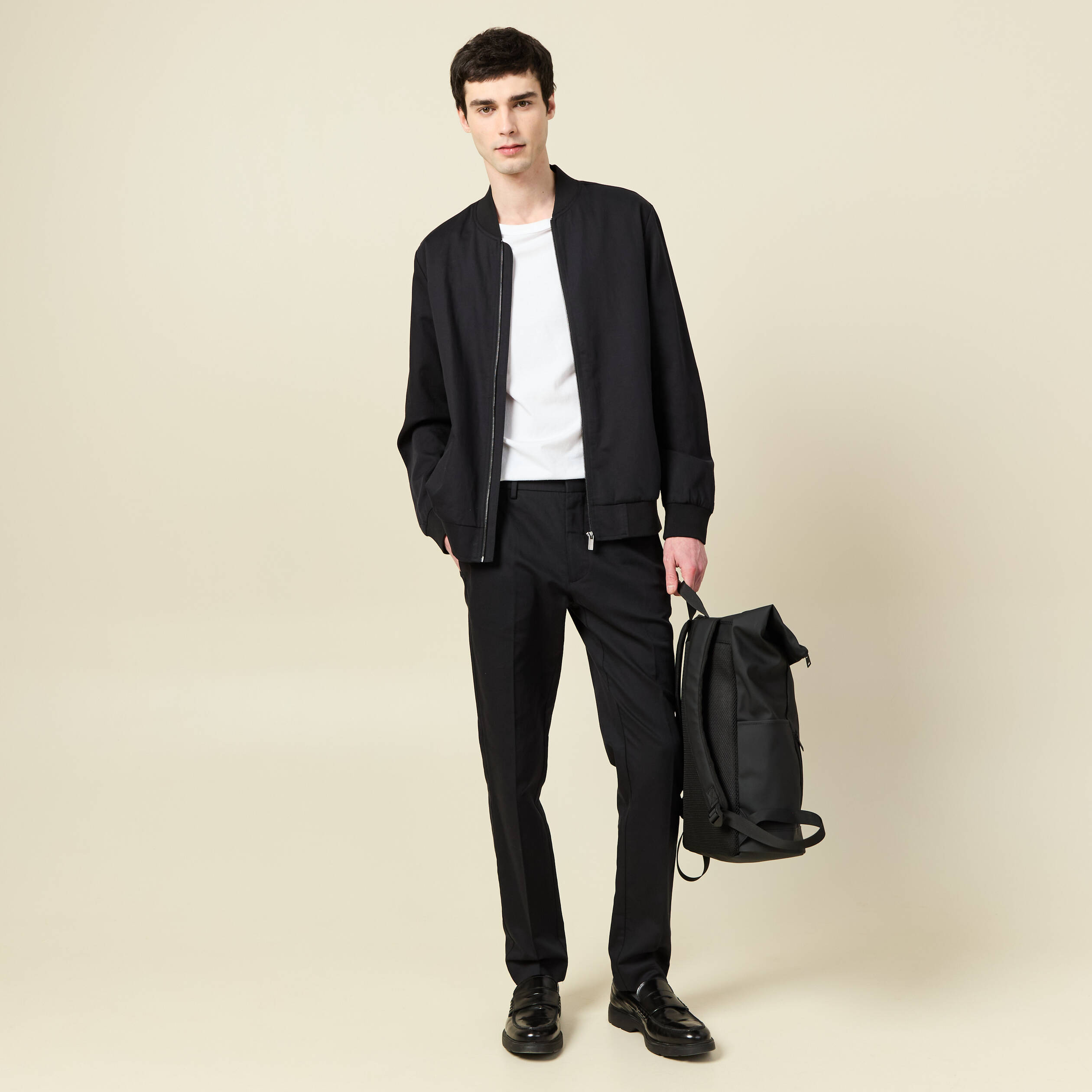 Blouson zipp&eacute; col teddy noir homme