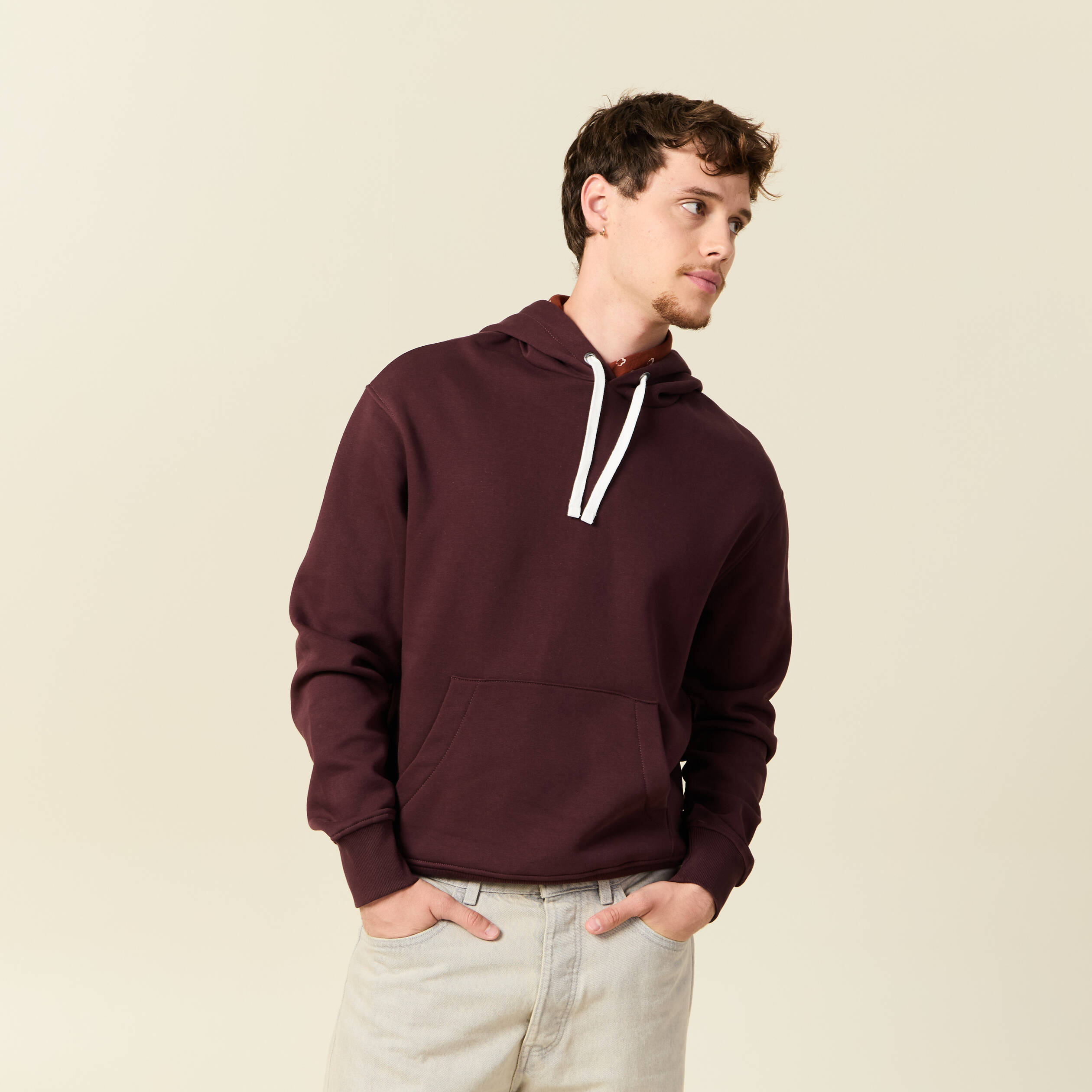 Sweat &agrave; capuche bordeaux homme