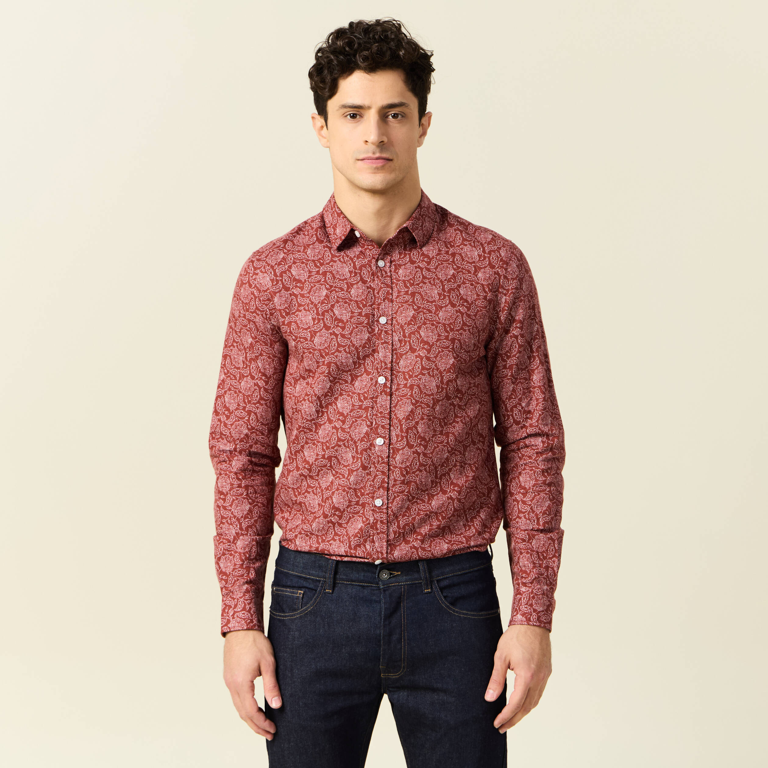 Chemise manches longues marron homme