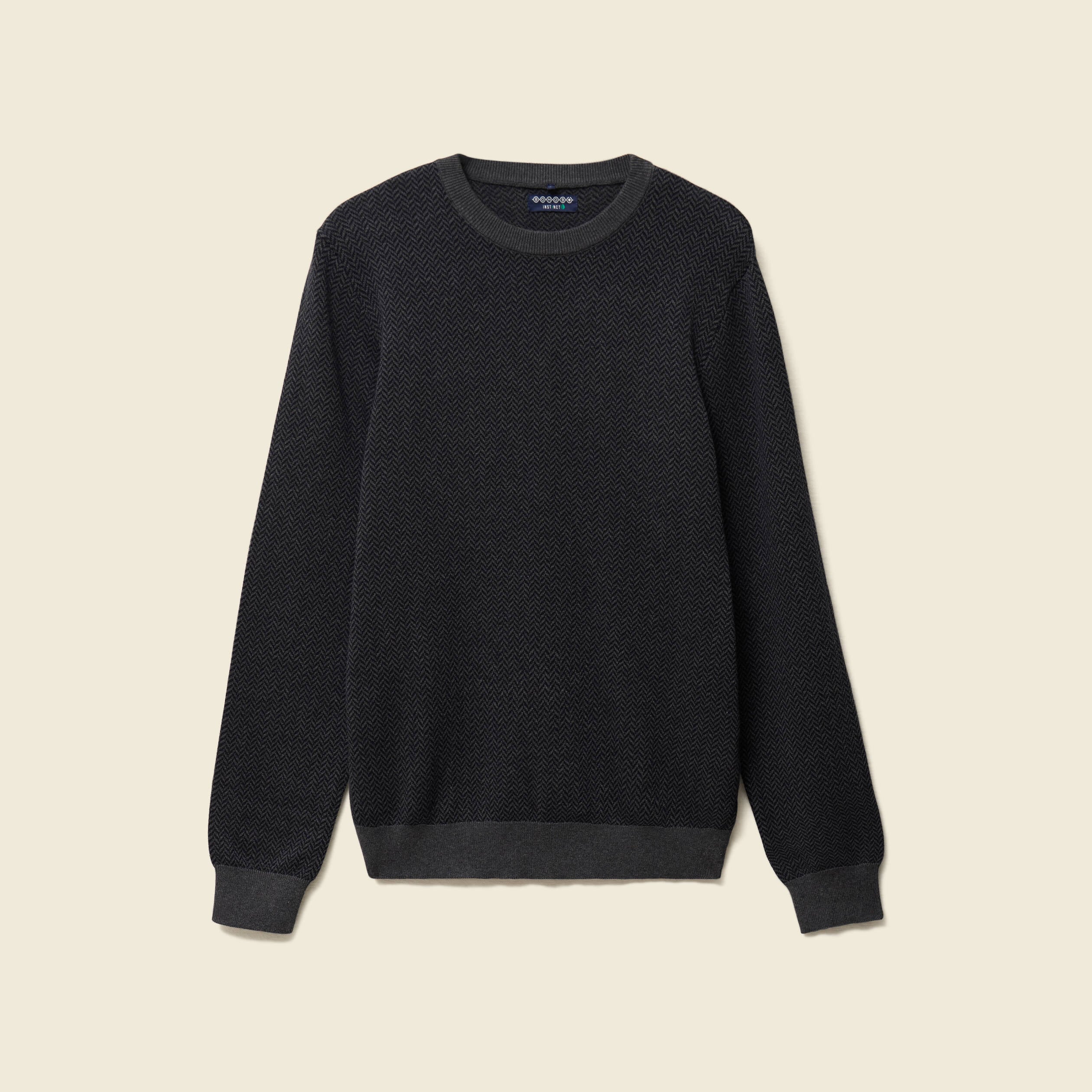 Pull col rond manches longues en coton bleu marine homme