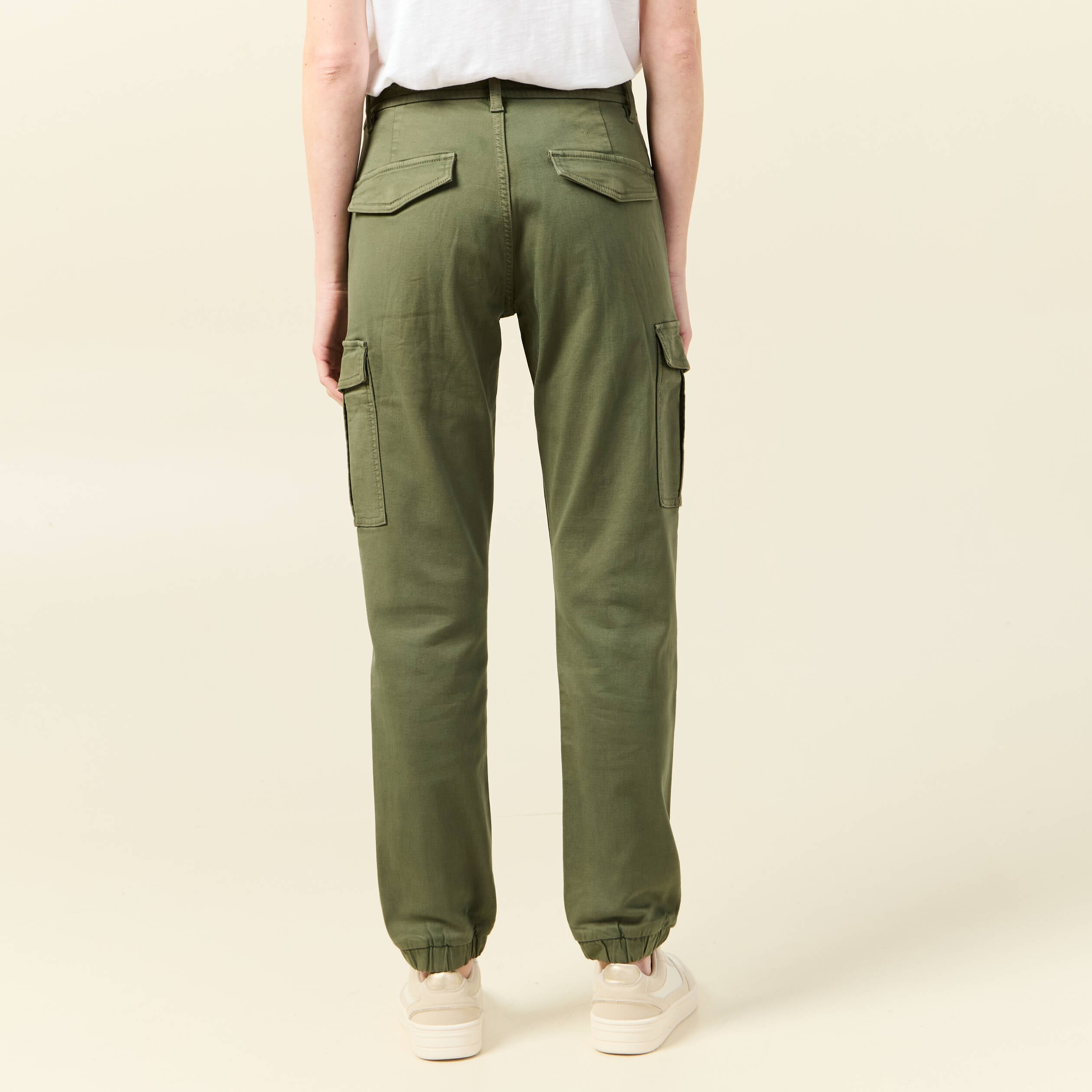 Pantalon cargo battle 7/8&egrave;me vert kaki femme