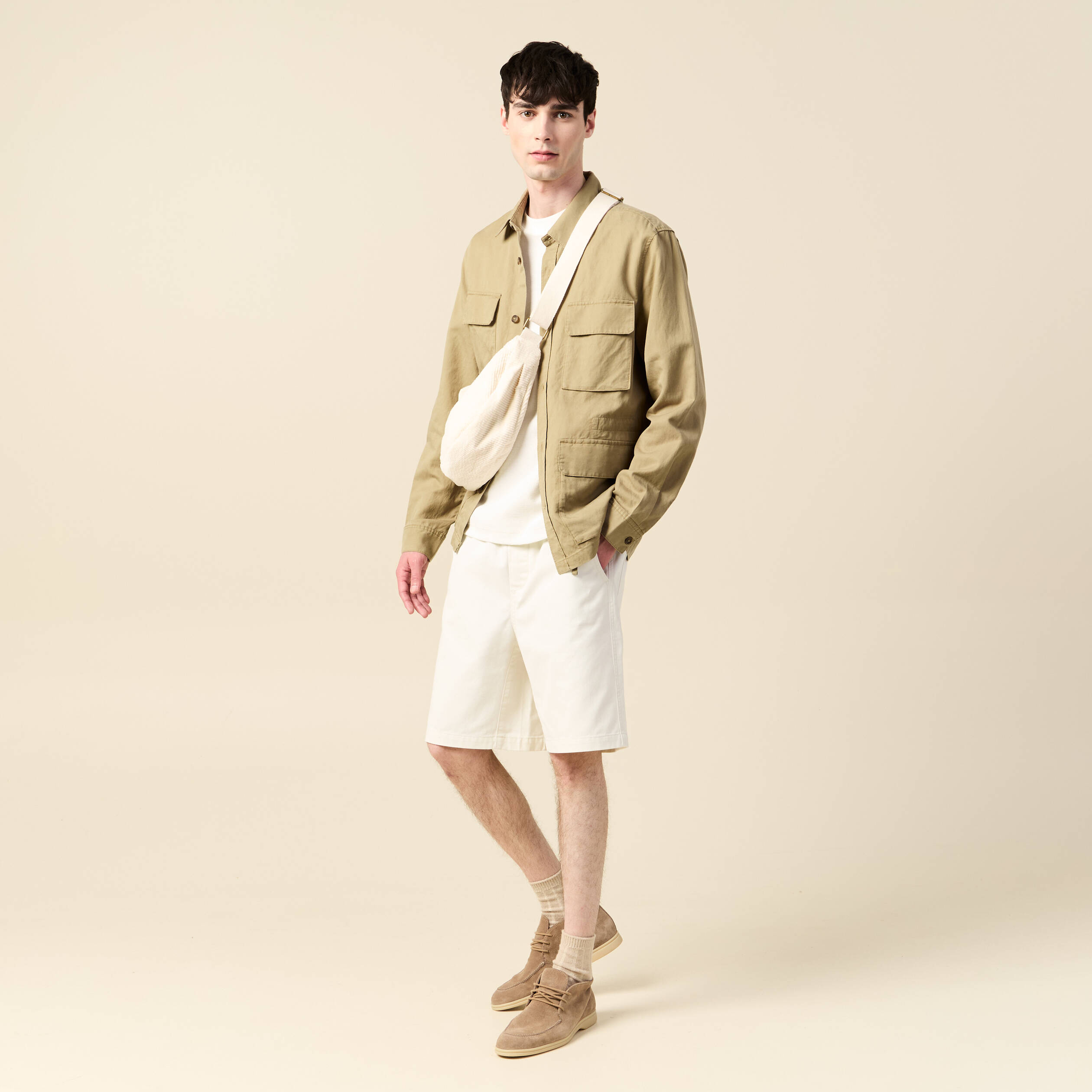 Veste oversize poches rabat taupe homme