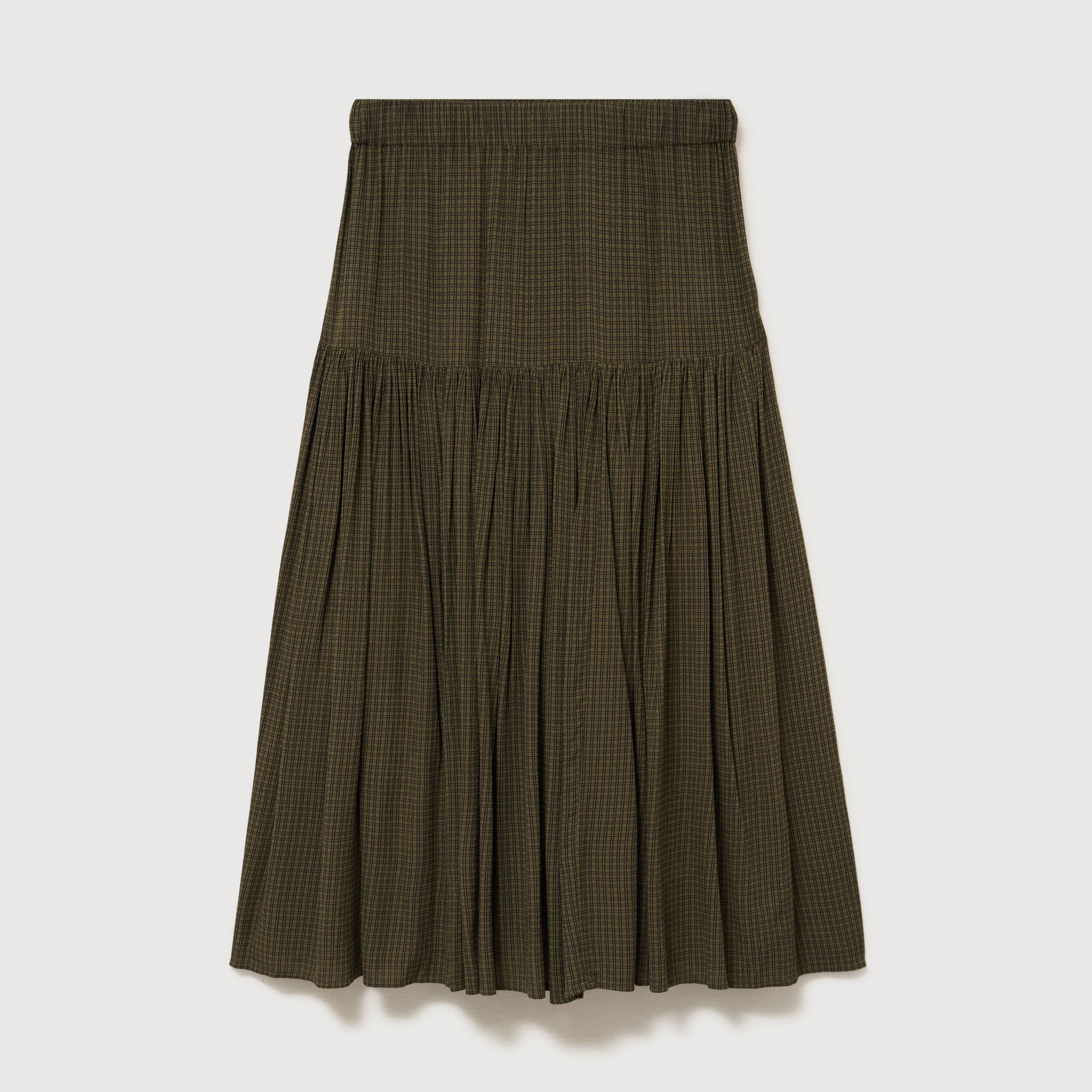 Jupe longue &eacute;vas&eacute;e taille haute vert kaki femme