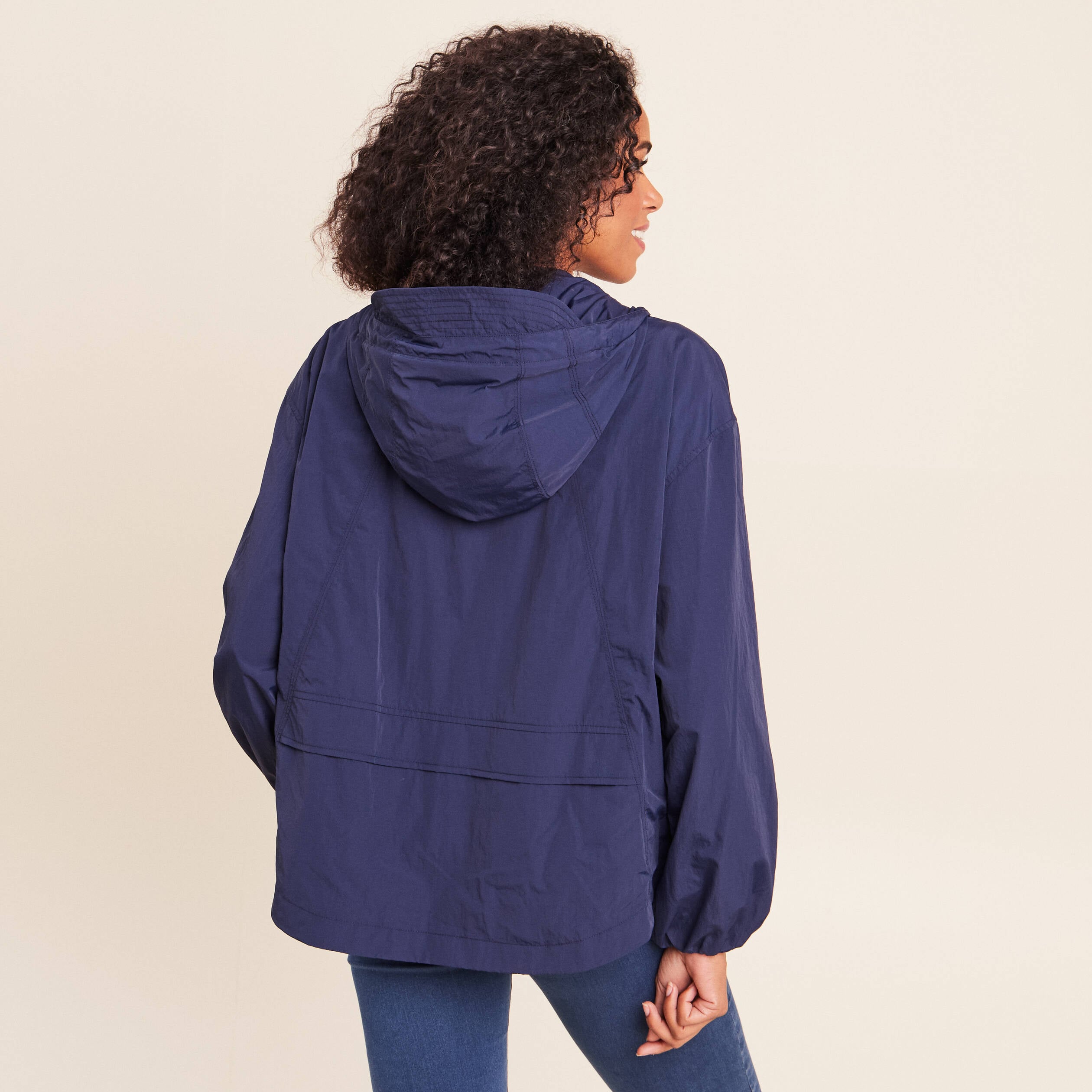 Parka ample doubl&eacute;e avec capuche bleu marine femme