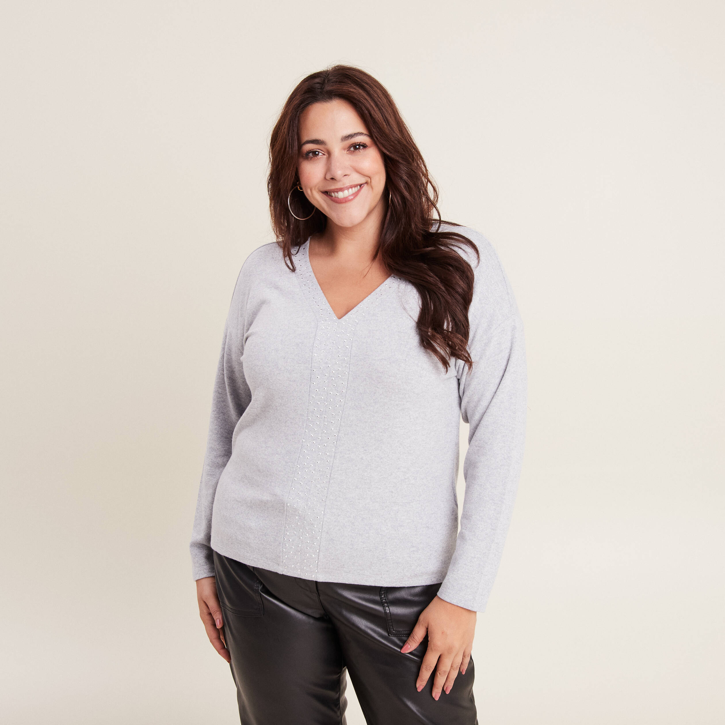 t shirt manches longues gris clair femme T-shirt manches longues gris clair femme