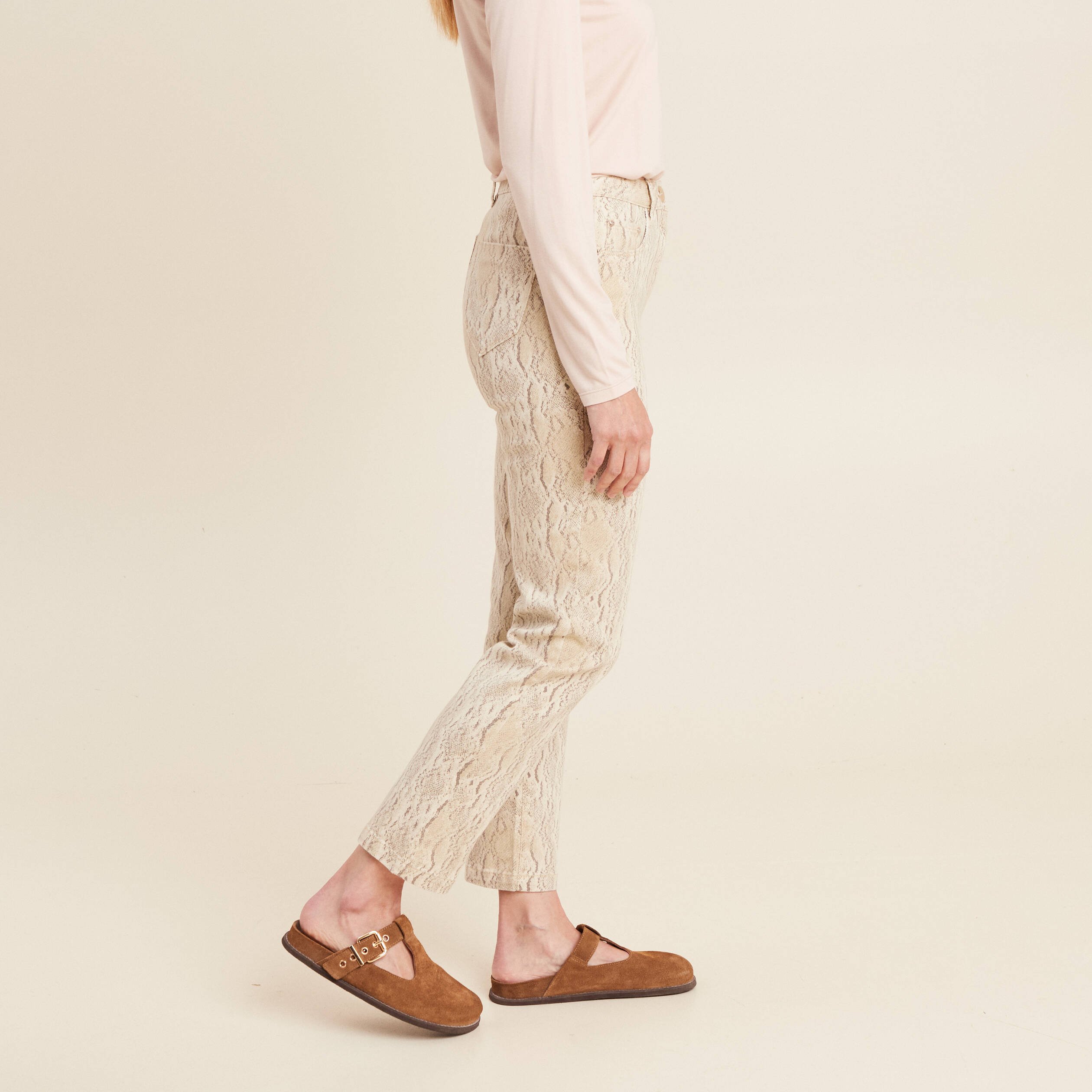pantalon 78eme taille haute beige femme Pantalon 7/8ème taille haute beige femme