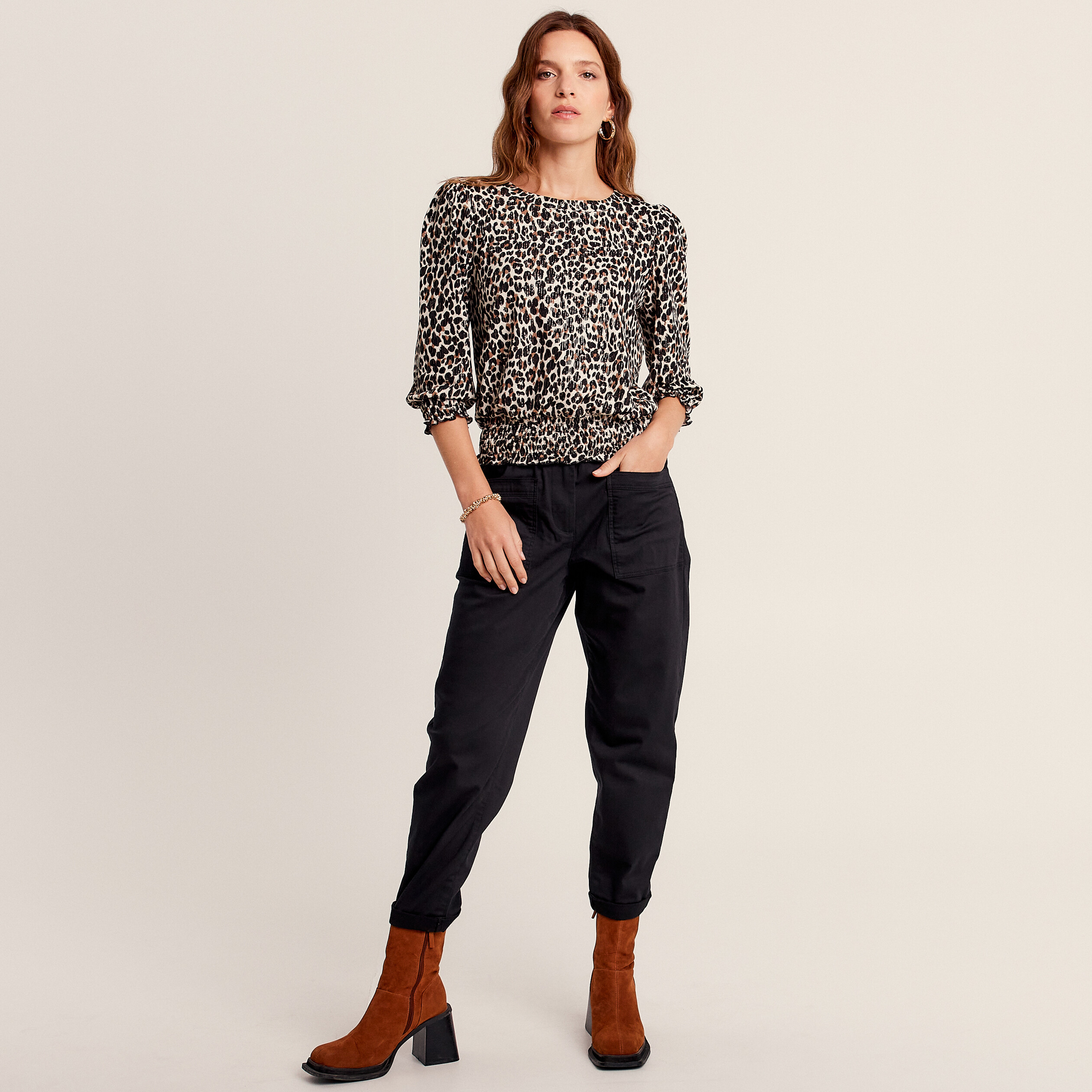 T-shirt manches 3/4 noir femme