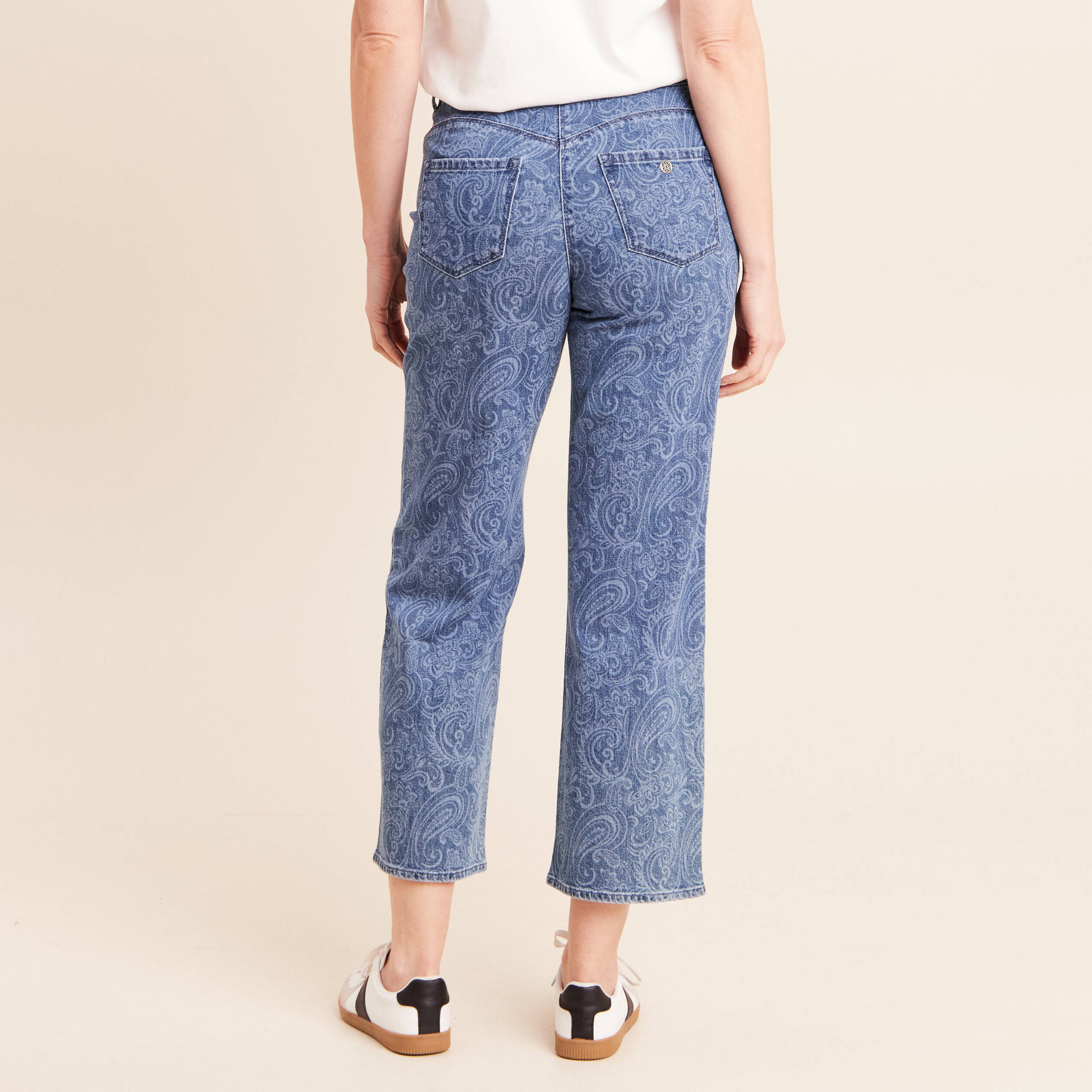 Jean droit 7/8&egrave;me taille bascul&eacute;e denim stone femme