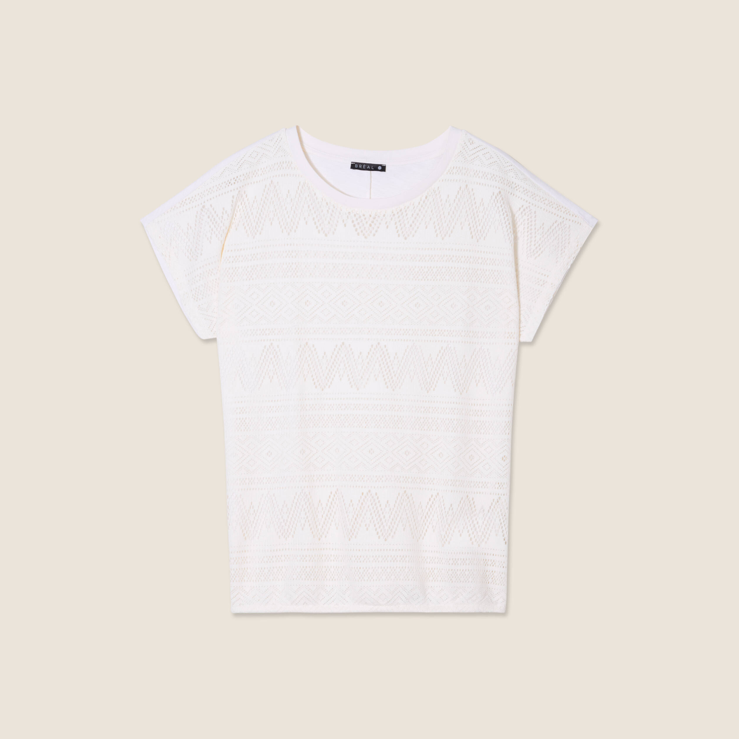 t shirt manches courtes ajoure ecru femme T-shirt manches courtes ajouré ecru femme