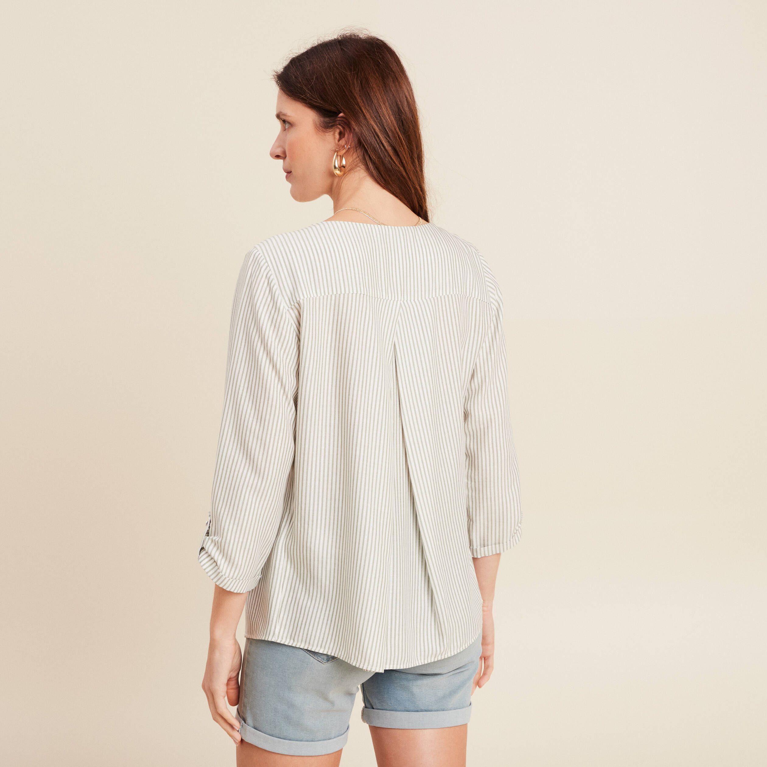 blouse fluide manches 3/4 vert femme