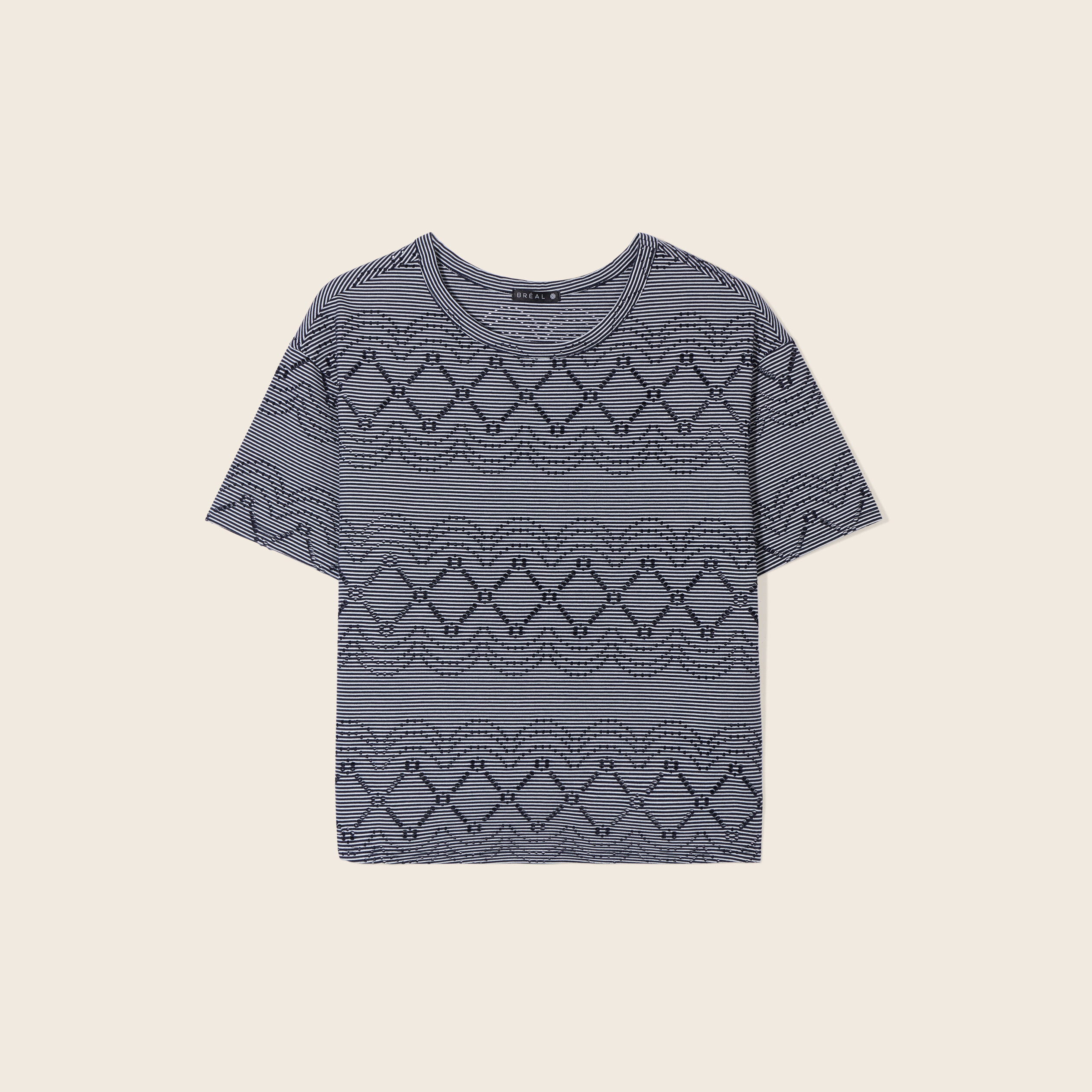 T-shirt manches courtes ajouré bleu marine femme