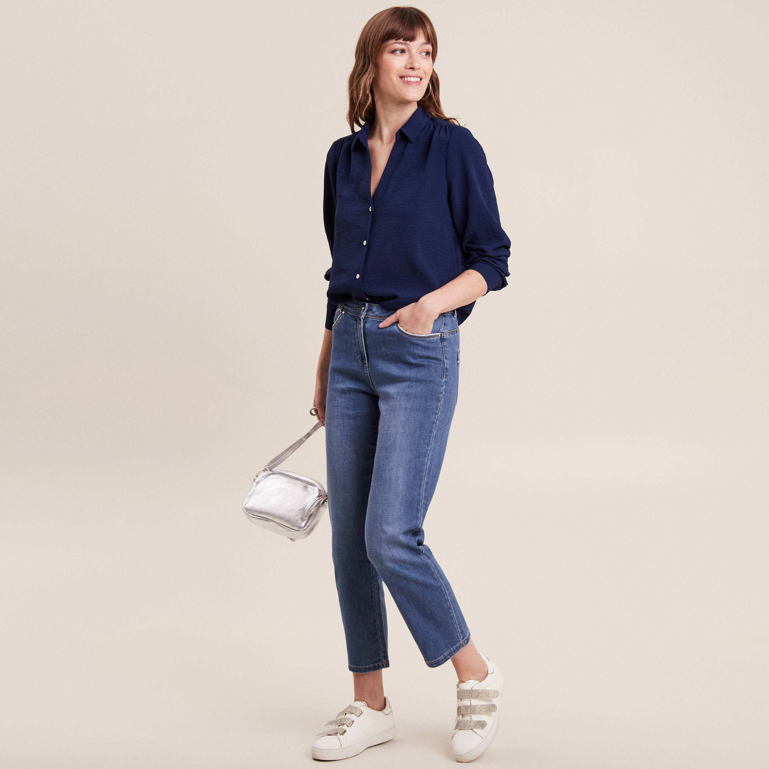 Jean coupe droite 7/8&egrave;me denim stone femme