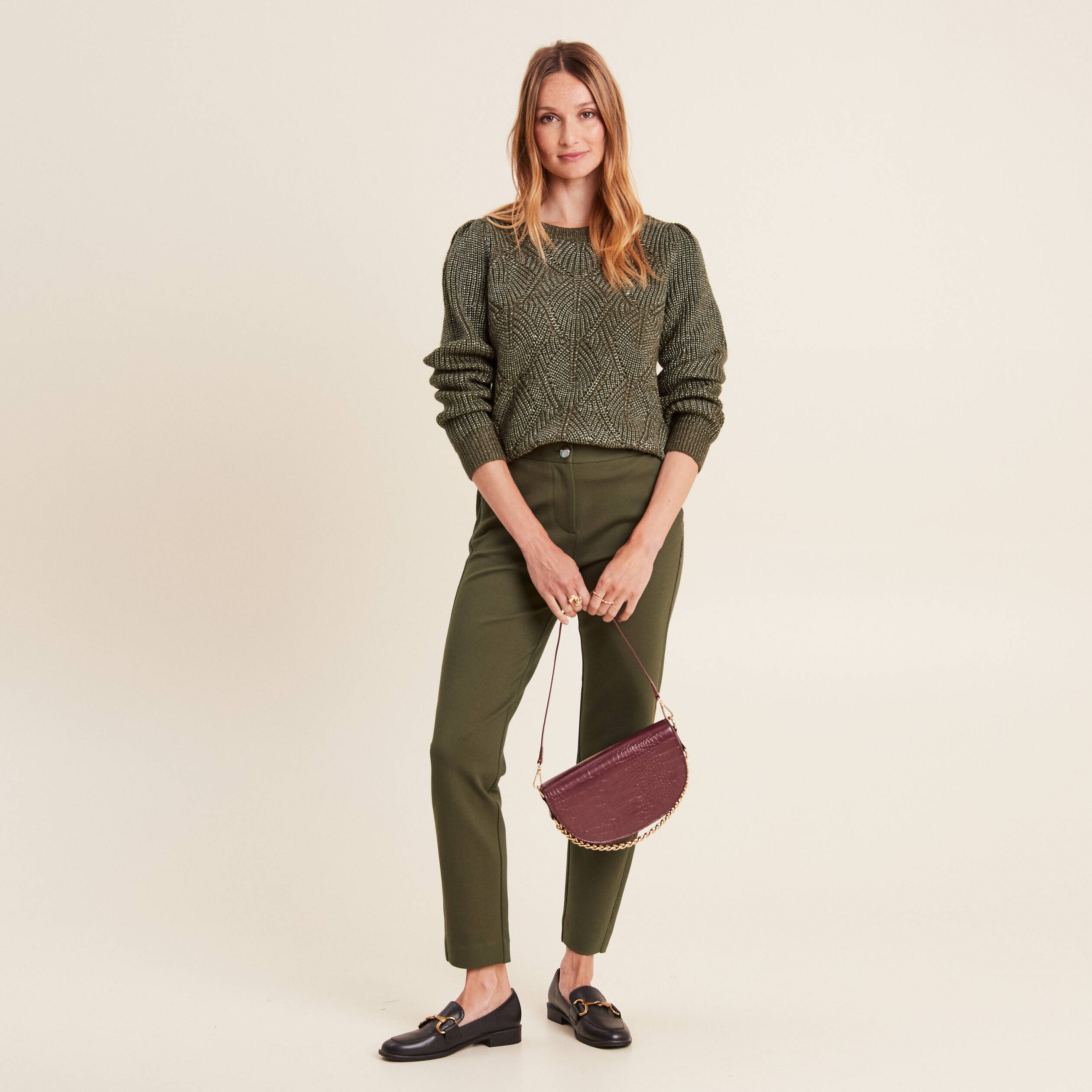 Pull en mélange de laine et d'alpaga – Vert kaki – FR