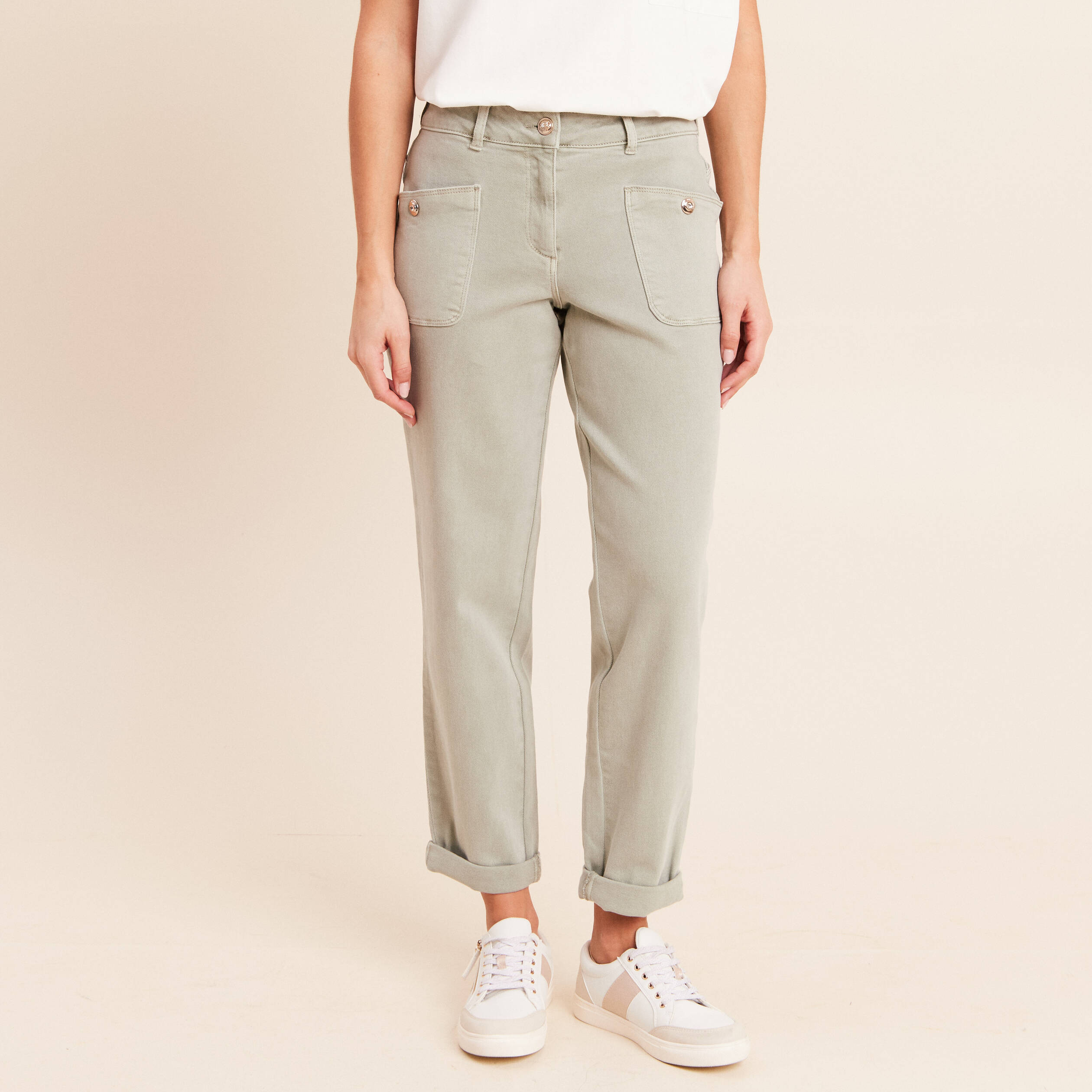 Jean coupe mom 7/8&egrave;me vert clair femme