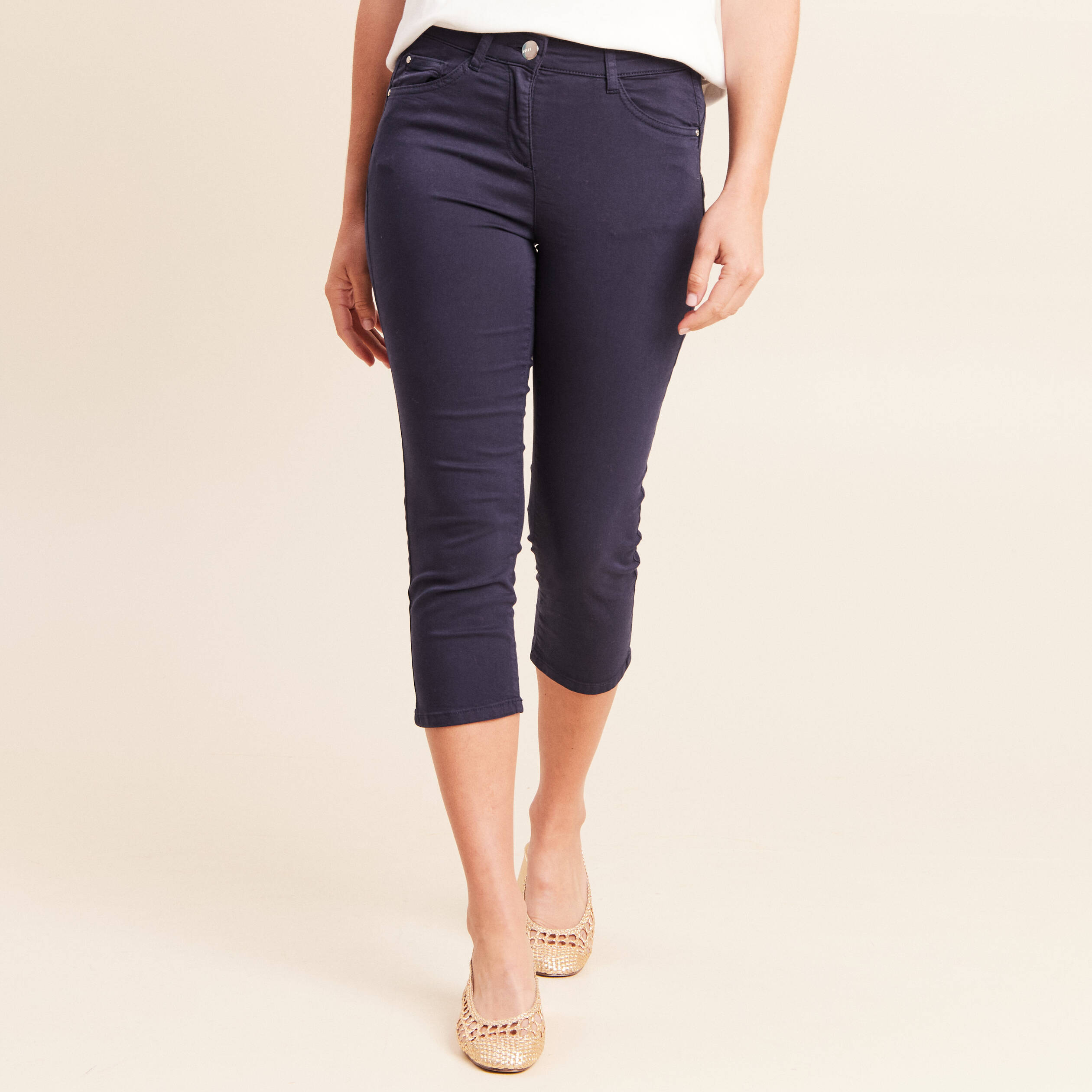 Pantacourt magique Le L&eacute;ger coupe droite bleu marine femme