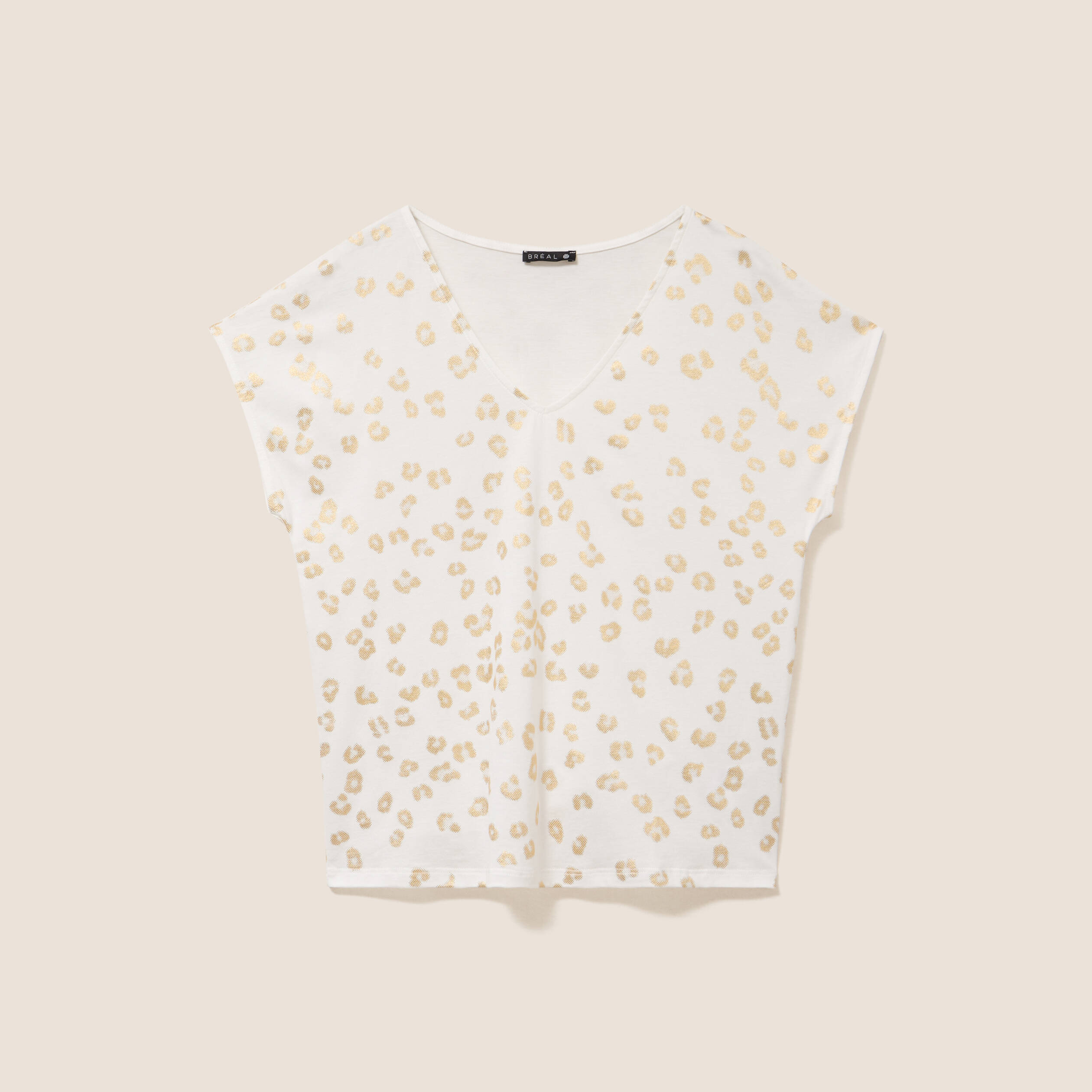 T-shirt droit col v manches courtes couleur or femme