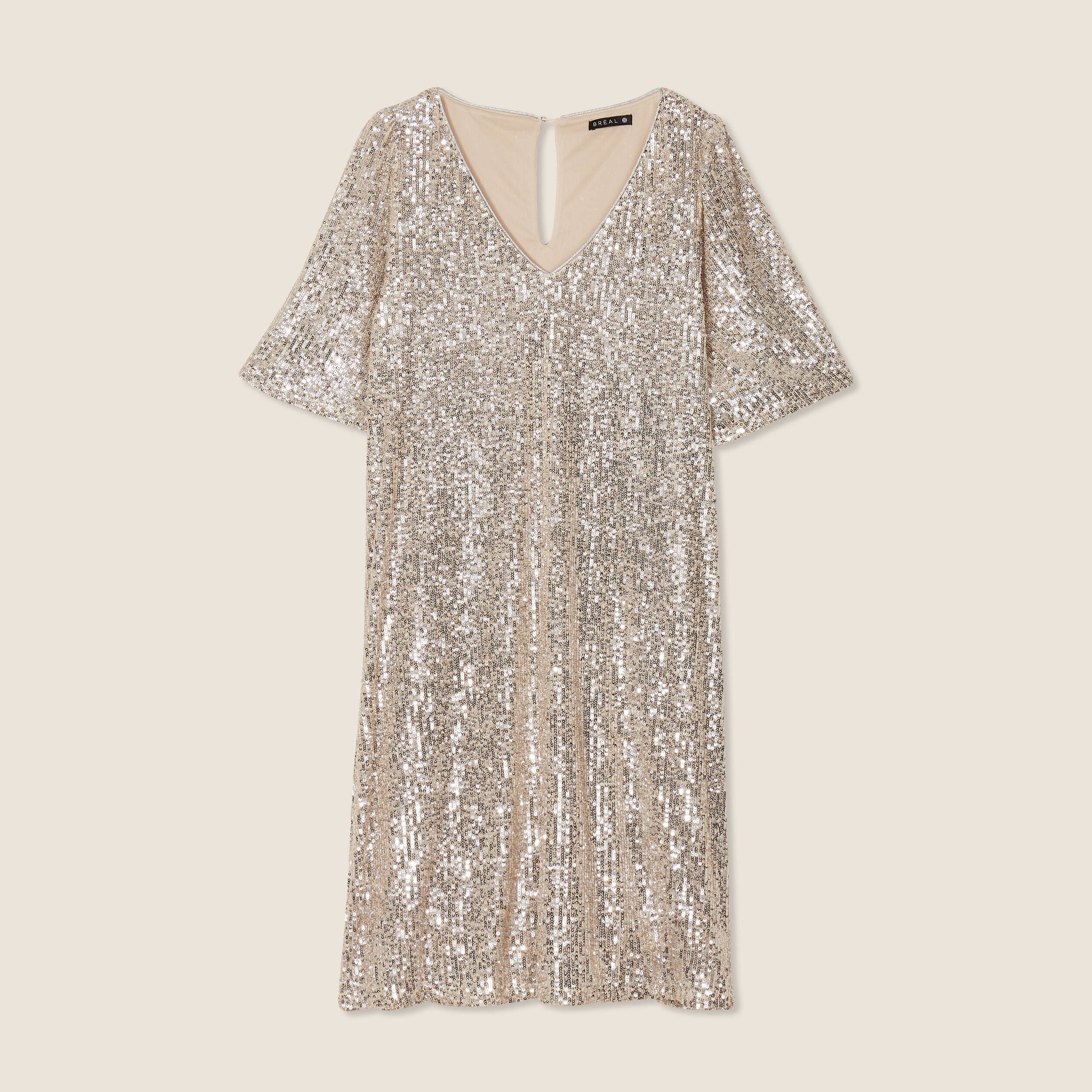 Robe évasée sequins couleur or femme
