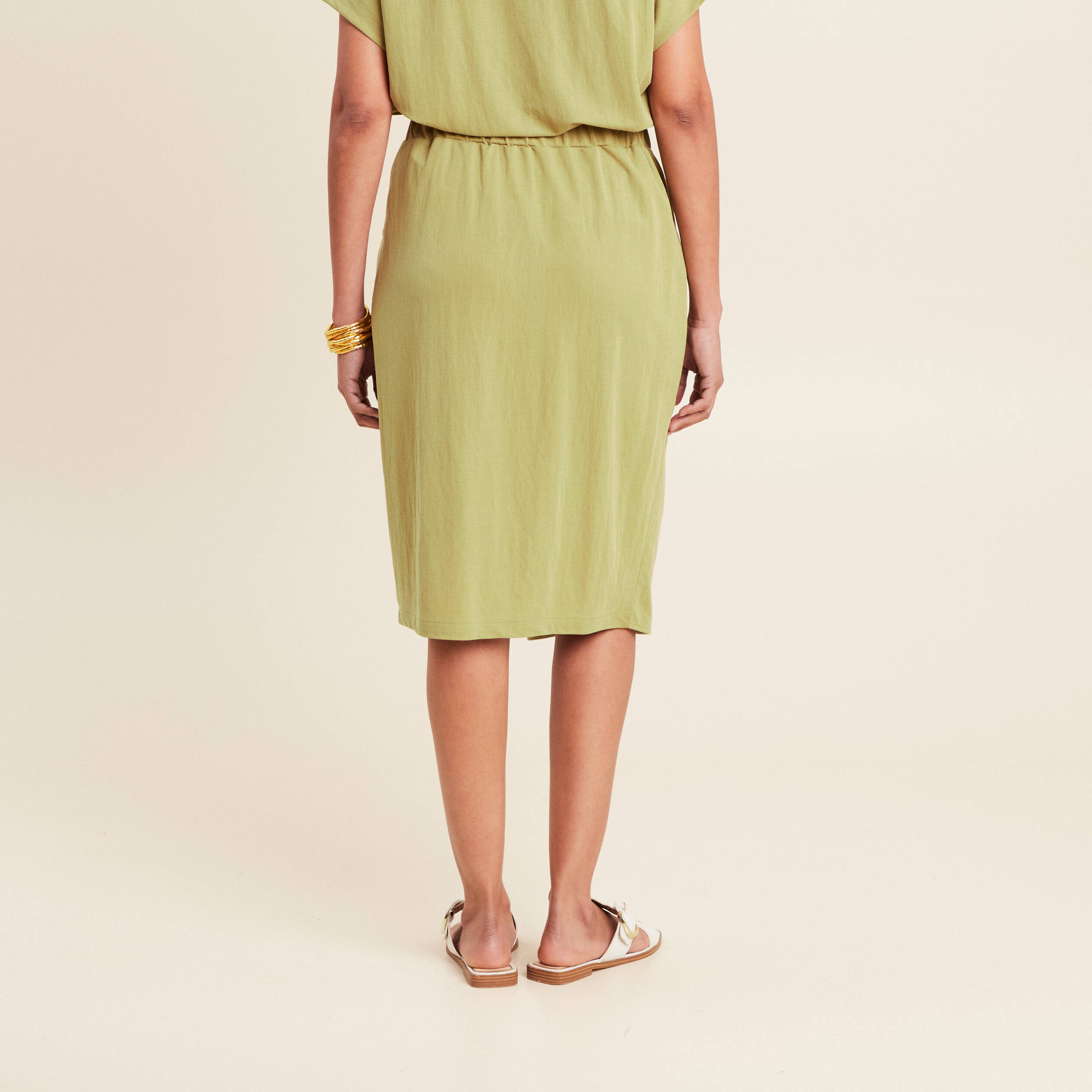 jupe droite effet portefeuille vert olive femme Jupe droite effet portefeuille vert olive femme