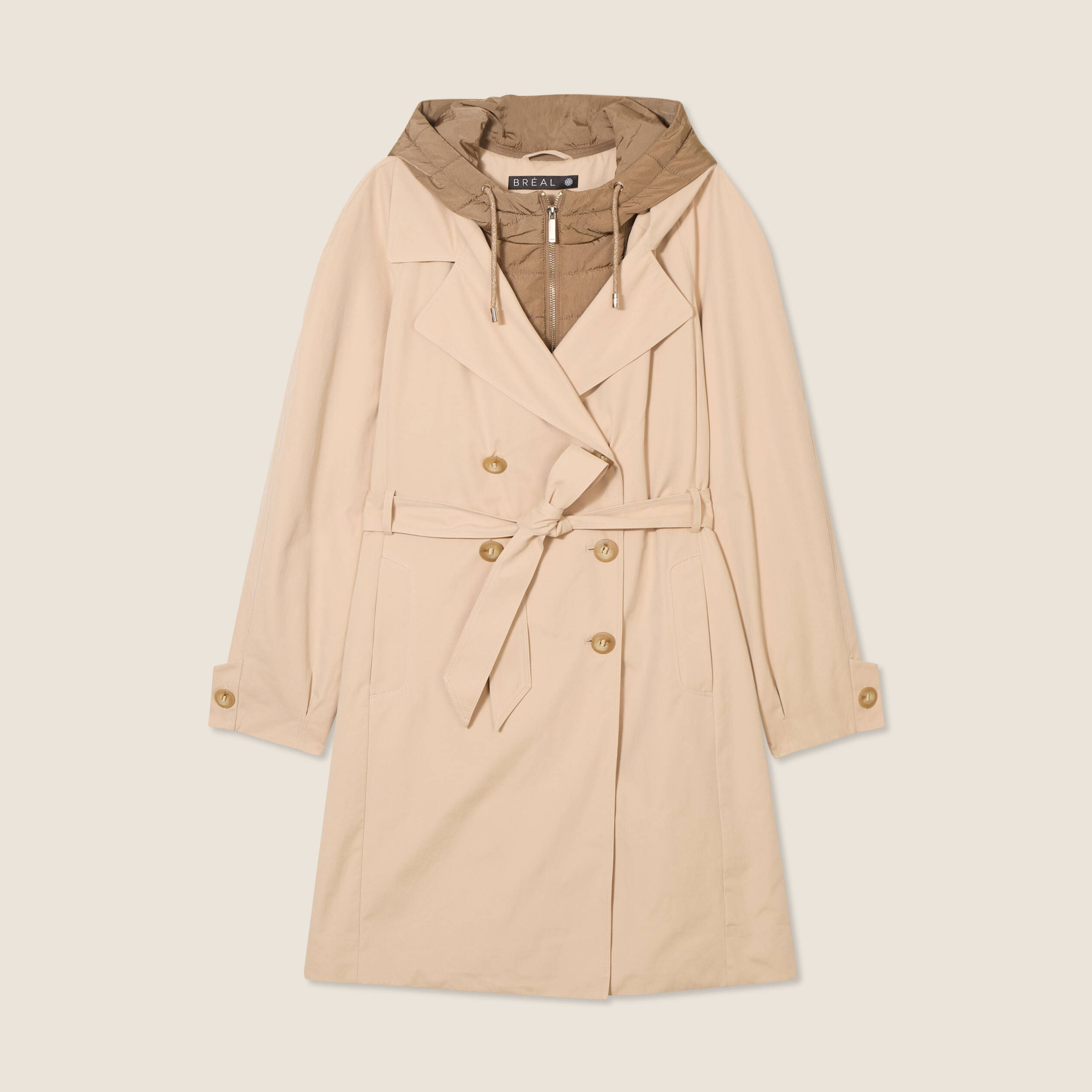 trench ceinture a capuche beige femme Trench ceinturé à capuche beige femme