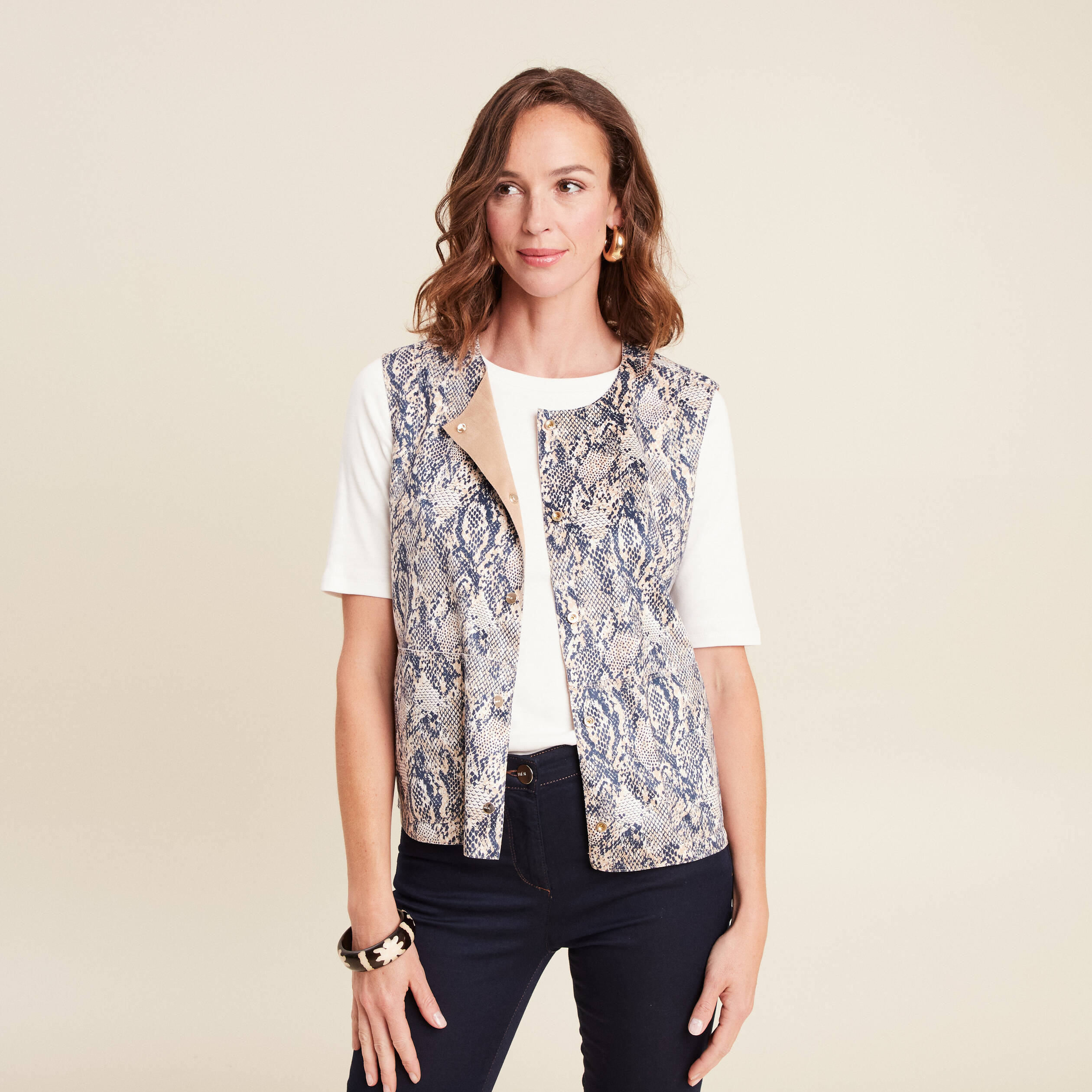 Veste r&eacute;versible cintr&eacute;e sans manches beige femme