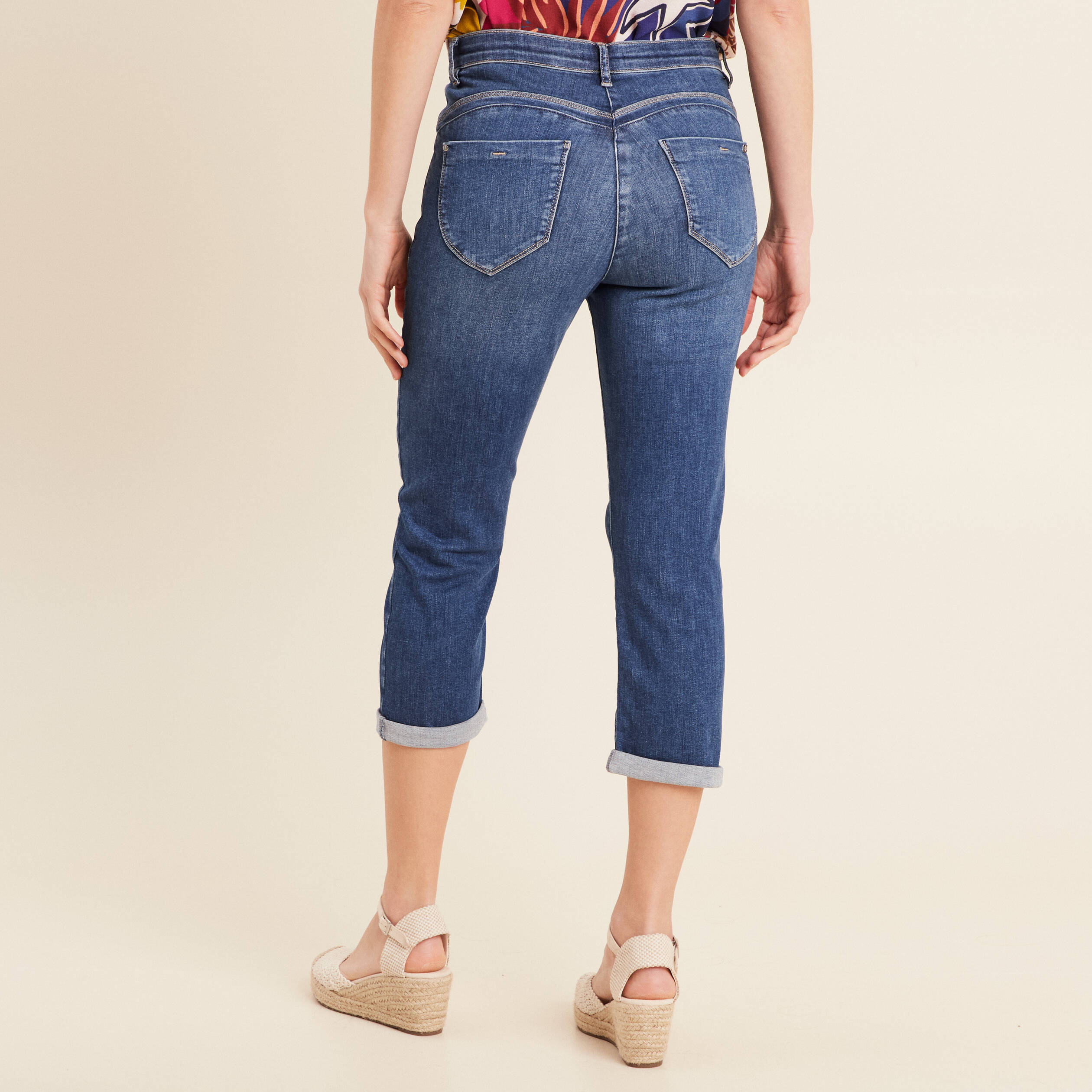Pantacourt magique L'Unique ajust&eacute; denim double stone femme
