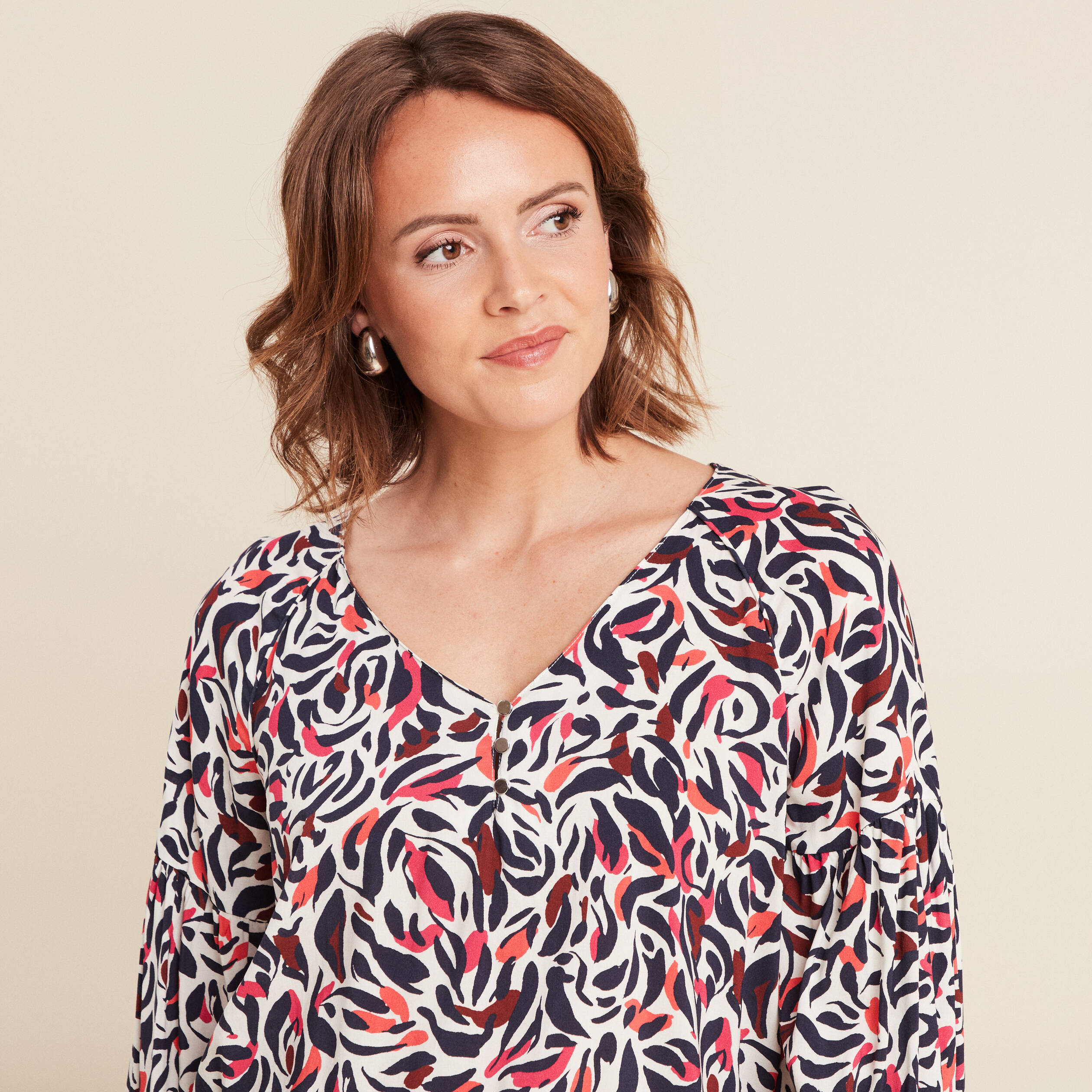 blouse manches 34 rose femme Blouse manches 3/4 rose femme