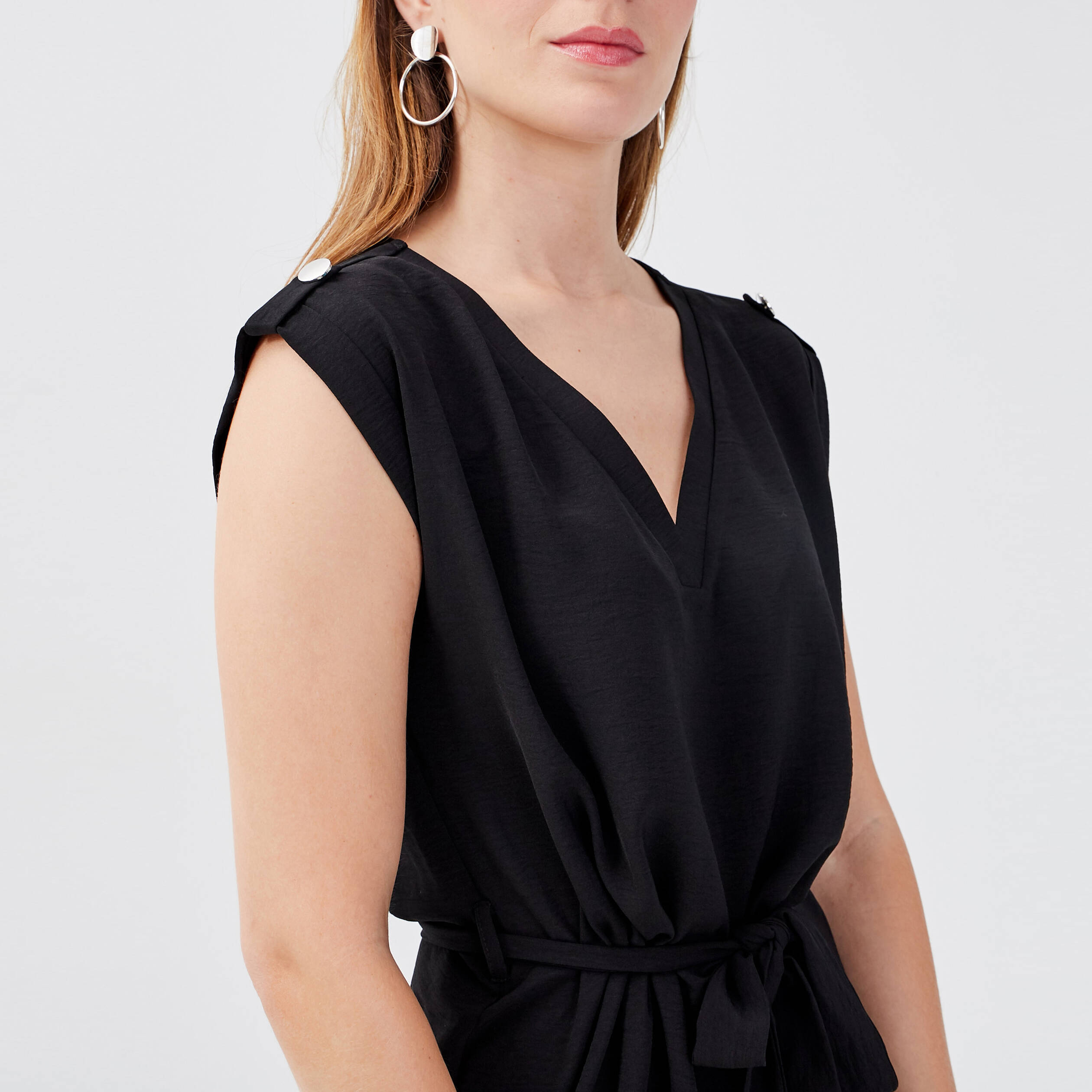 robe longue droite ceinturee noir femme Robe longue droite ceinturée noir femme