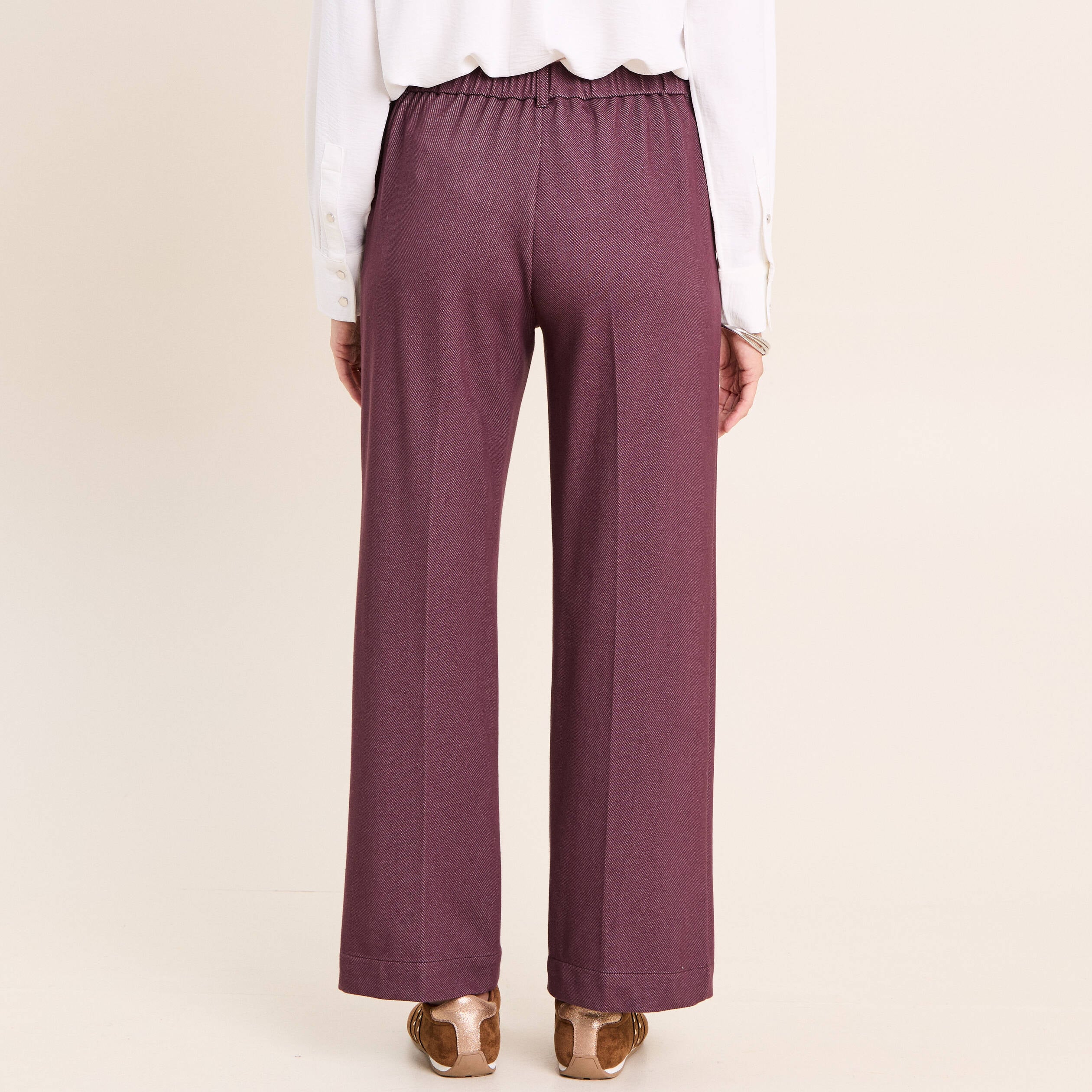 Jean large 7/8&egrave;me bordeaux femme