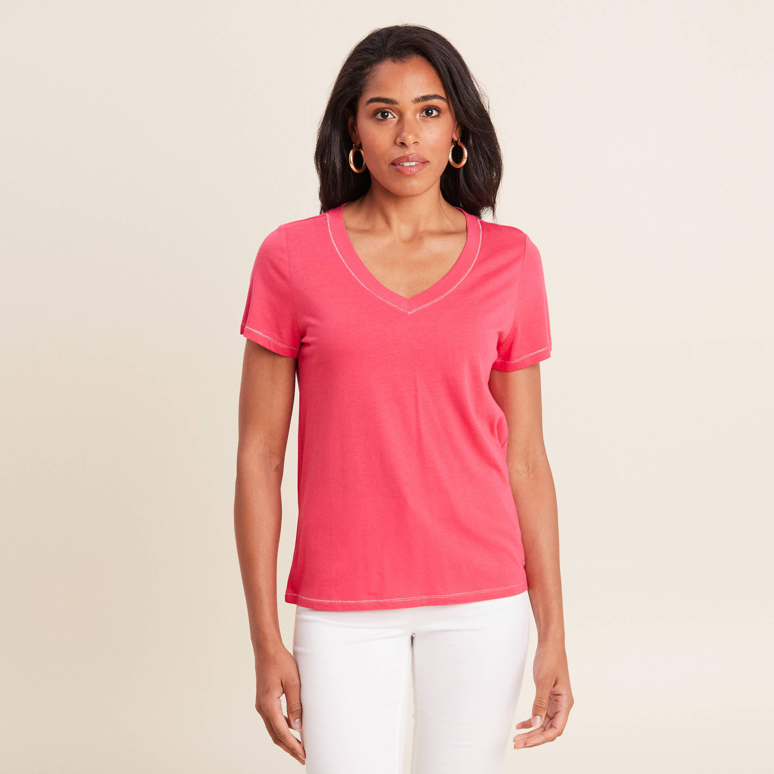 t shirt manches courtes rose framboise femme T-shirt manches courtes rose framboise femme