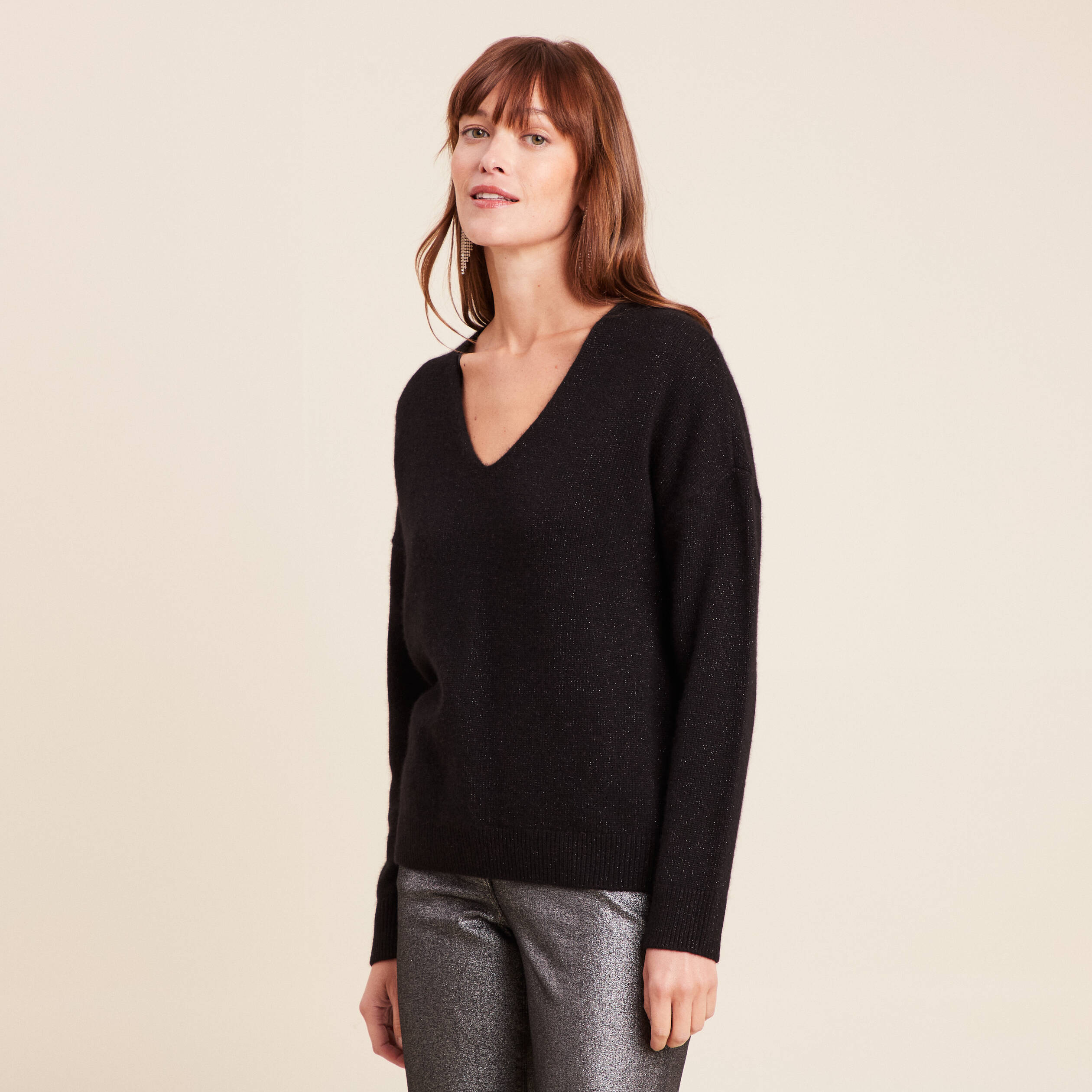 Pull en cachemire col v noir femme