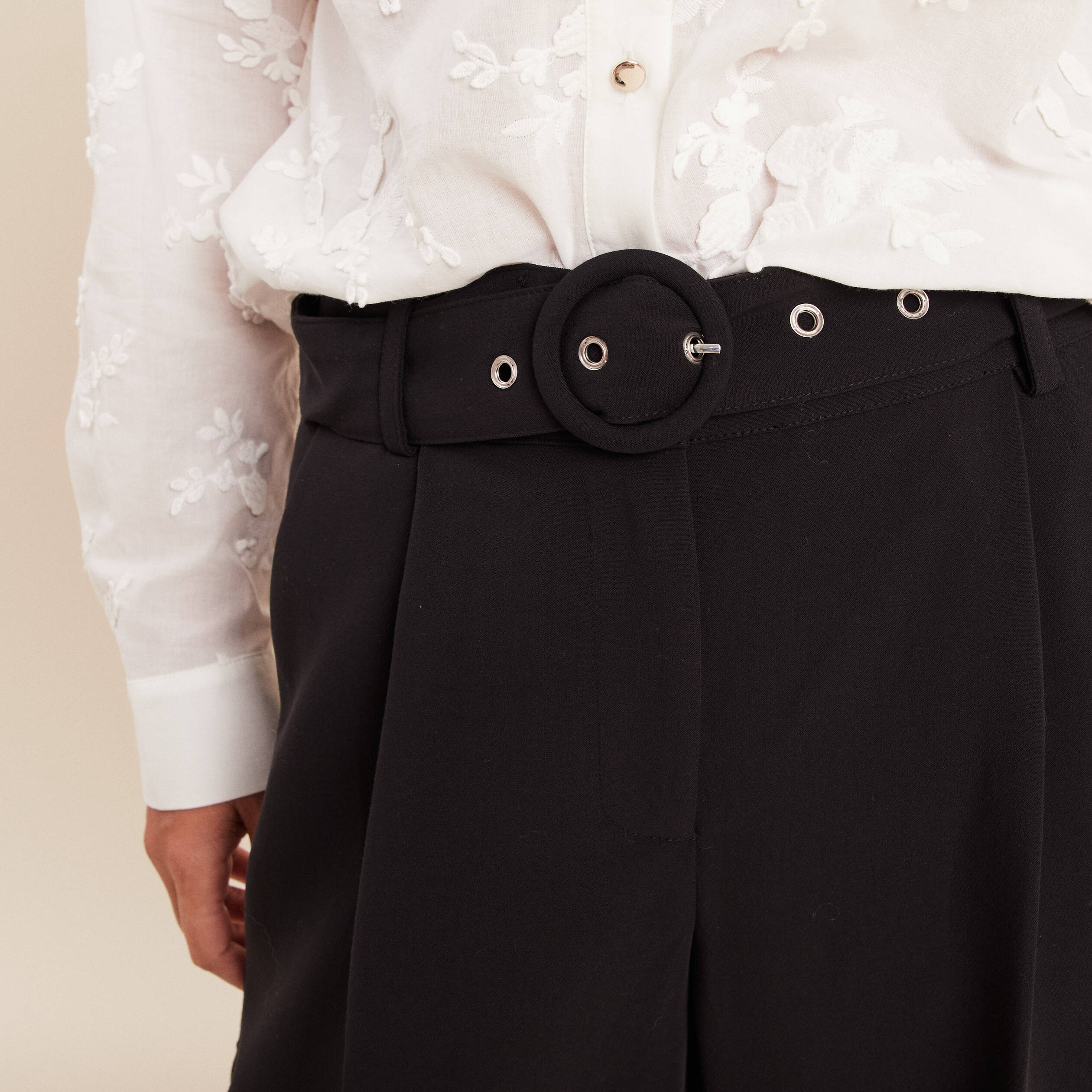 Pantalon droit 7/8&egrave;me taille haute noir femme