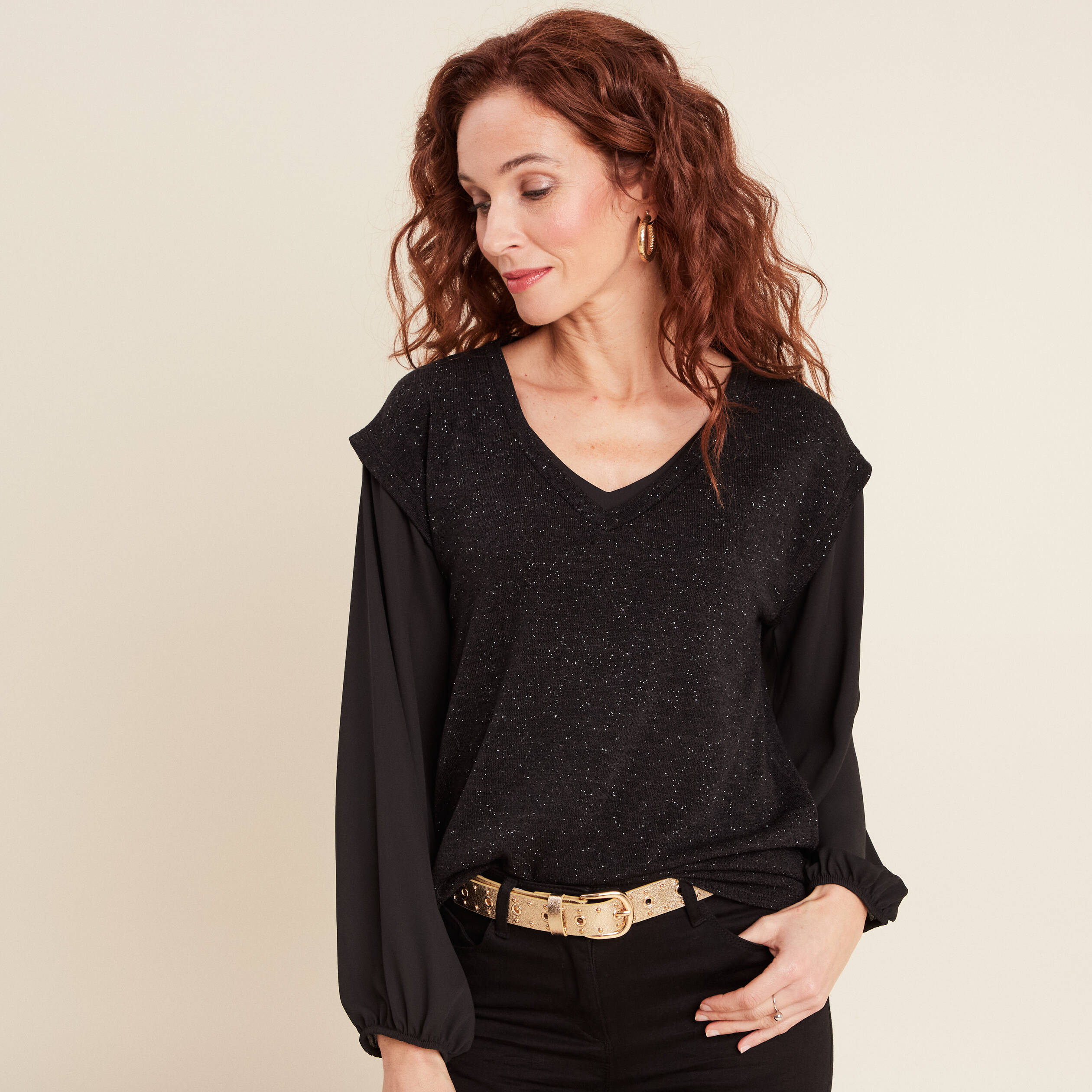 t shirt manches longues noir femme T-shirt manches longues noir femme
