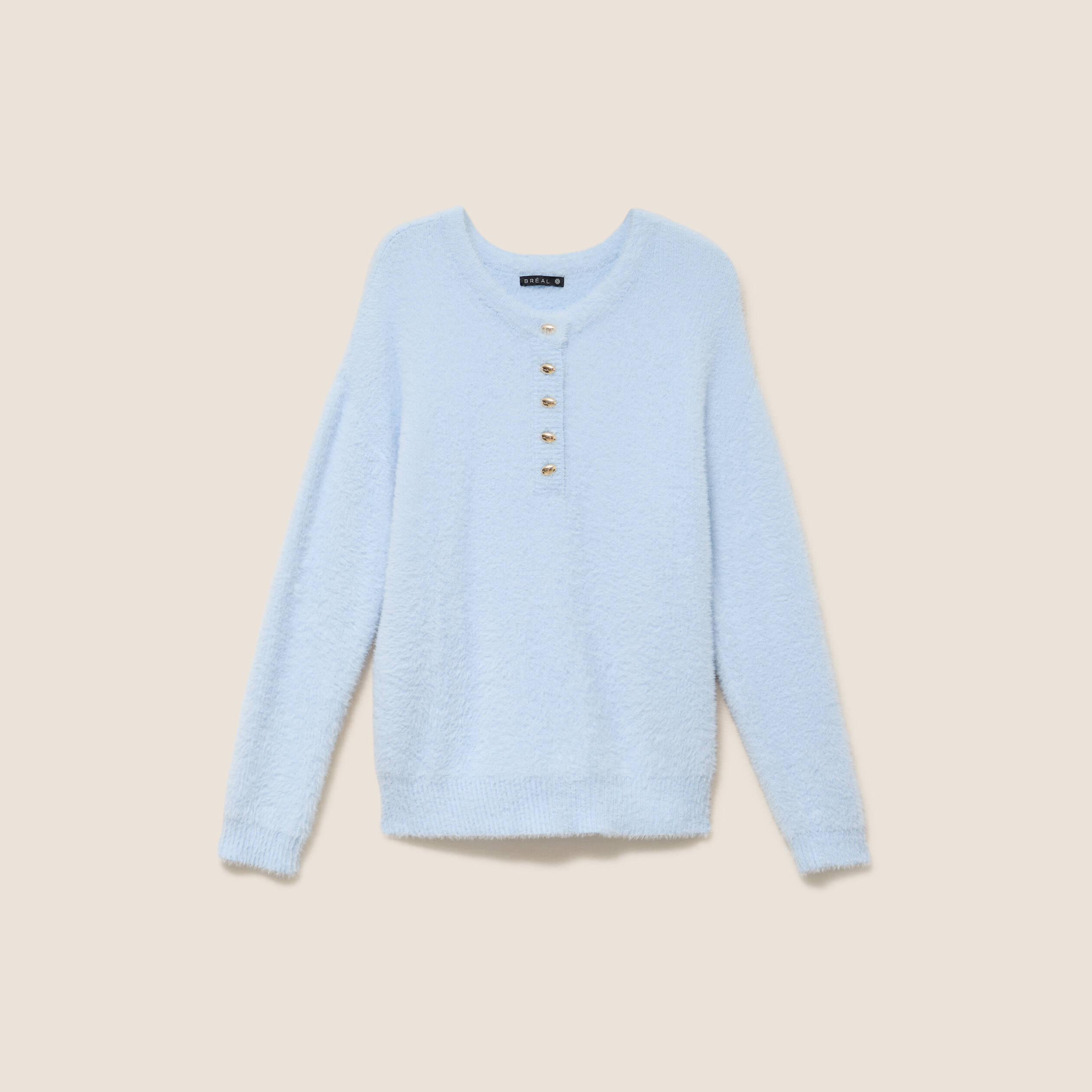 Pull col tunisien bleu pastel femme